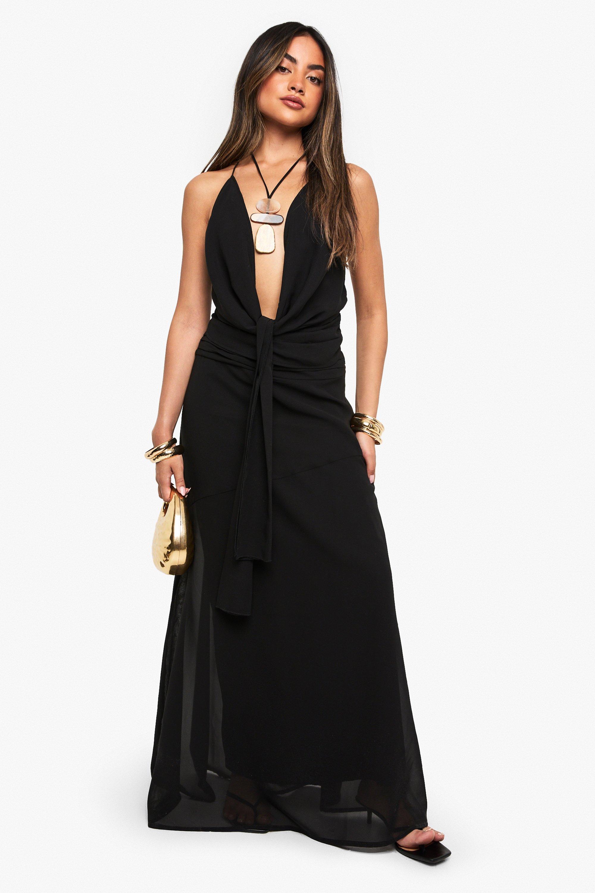 Image of Gonna maxi in chiffon con stampa e fondo svasato, Nero