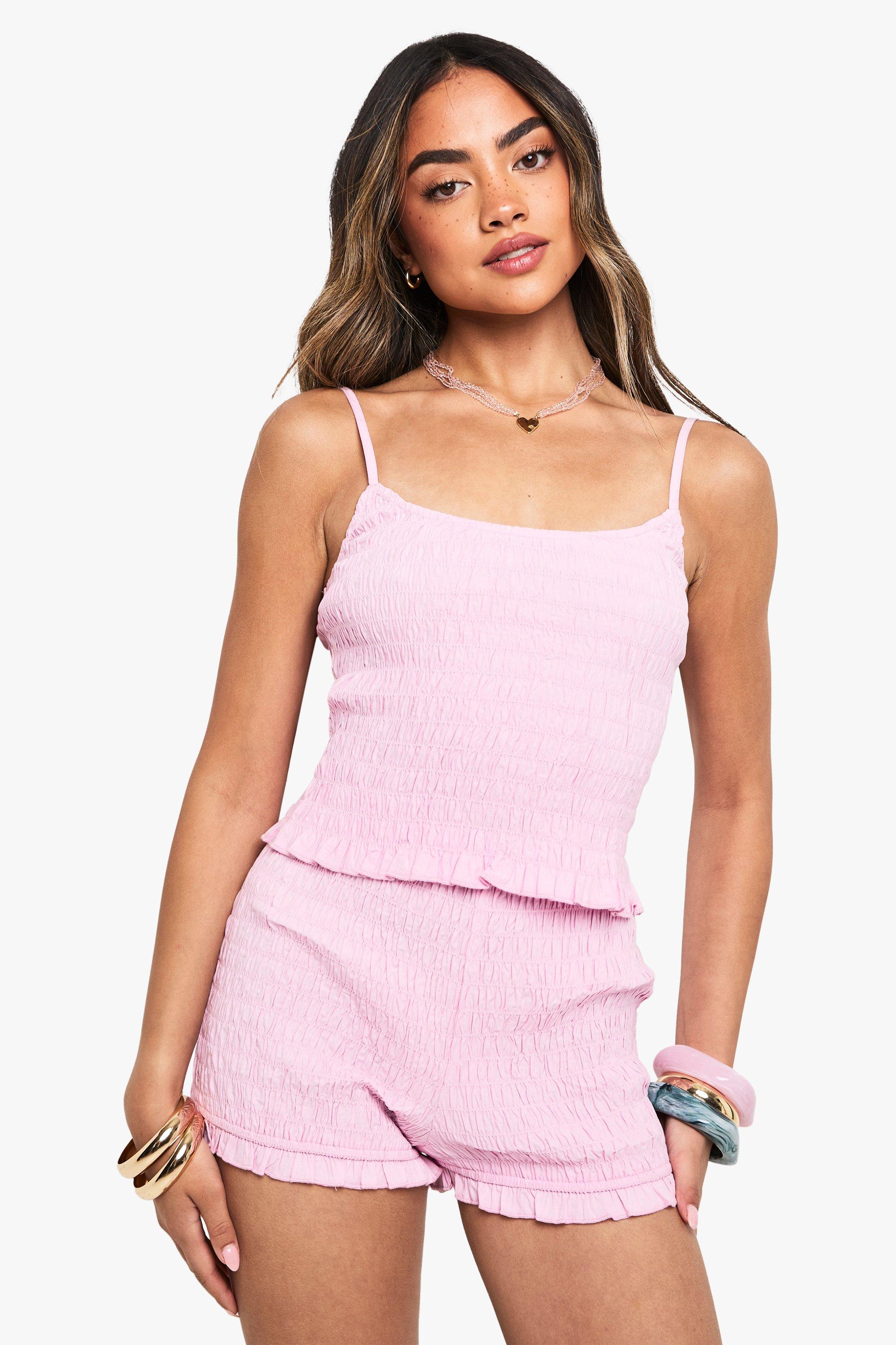 Cotton Poplin Shirred Crop Top - Rose Clair - 40, Rose Clair