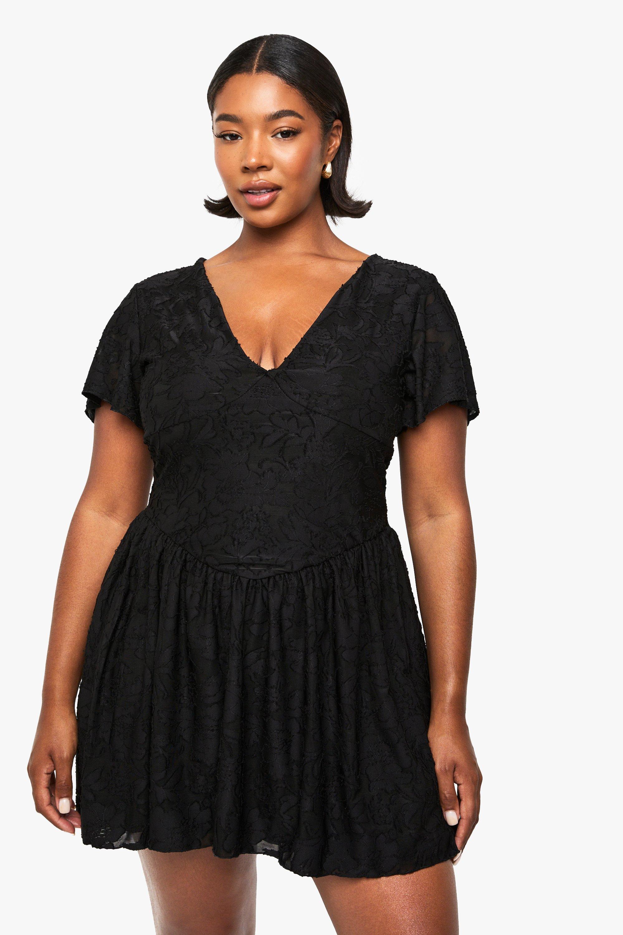 Boohoo Plus Bloemenprint Mini Skater Jurk, Black