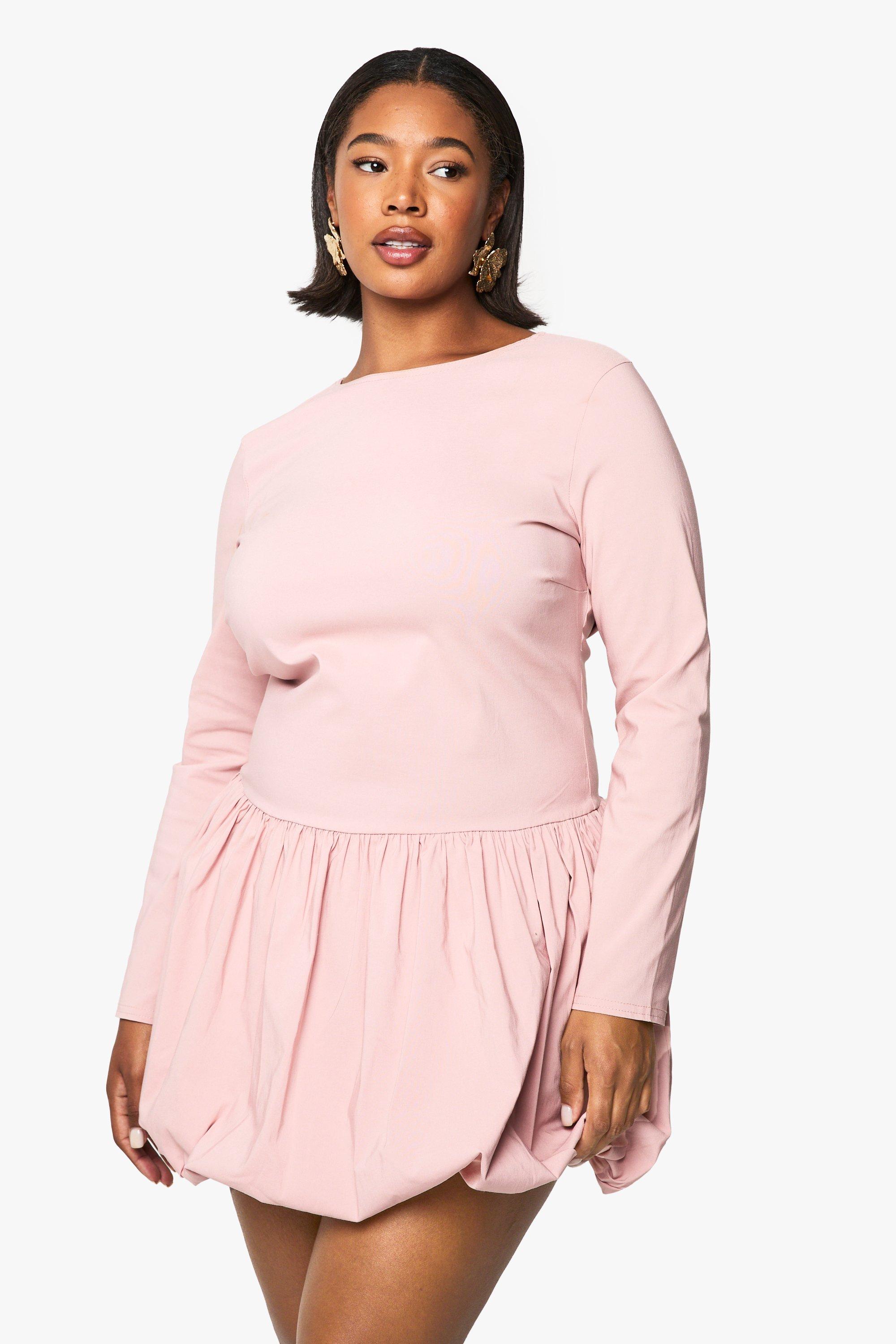 Boohoo Plus Mini Jurk Met Pofballen, Rose