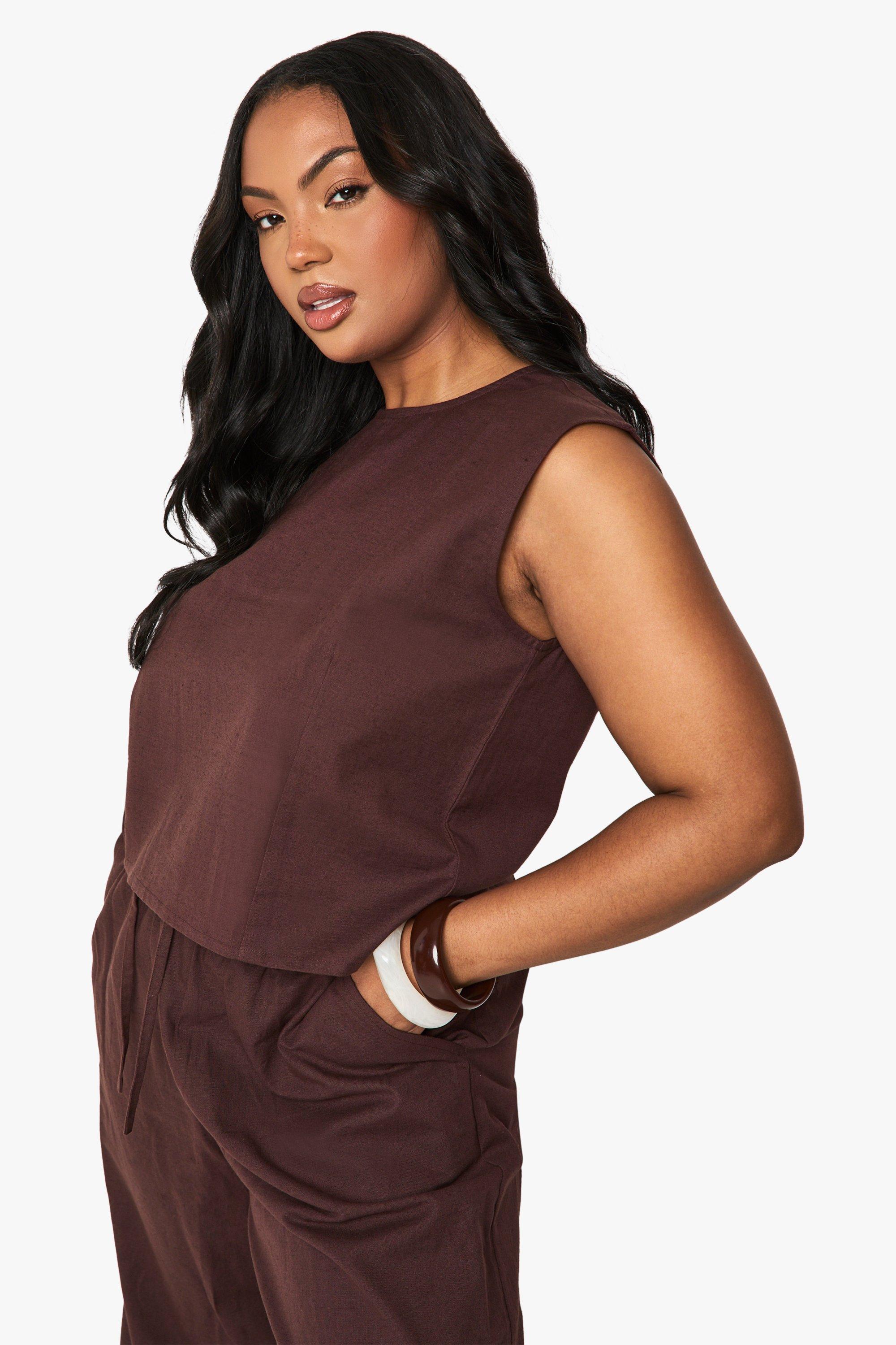 Grande Taille - Crop Top Oversize - Marron Chocolat - 50, Ma