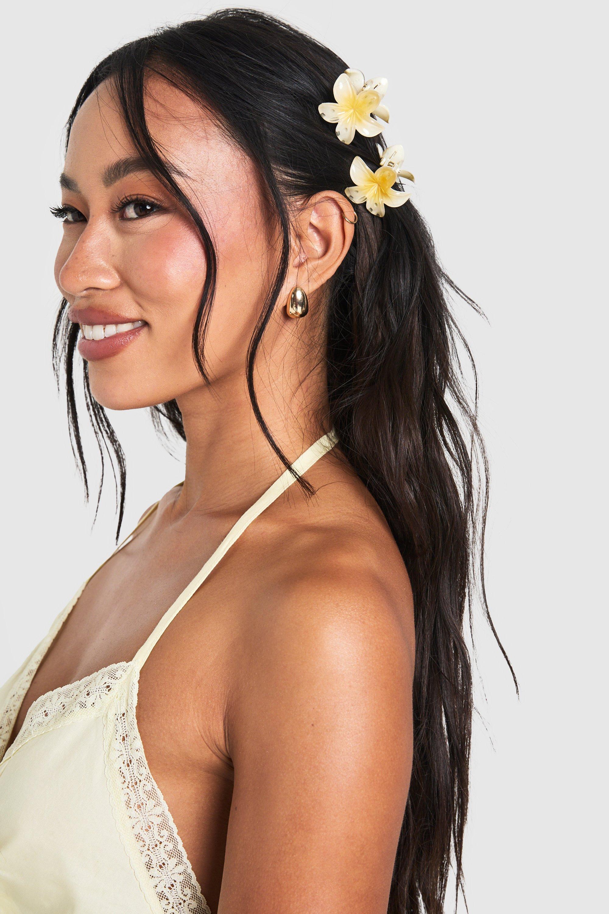 Womens Small Flower Hair Clips 2 Pack Yellow One Size Yellow