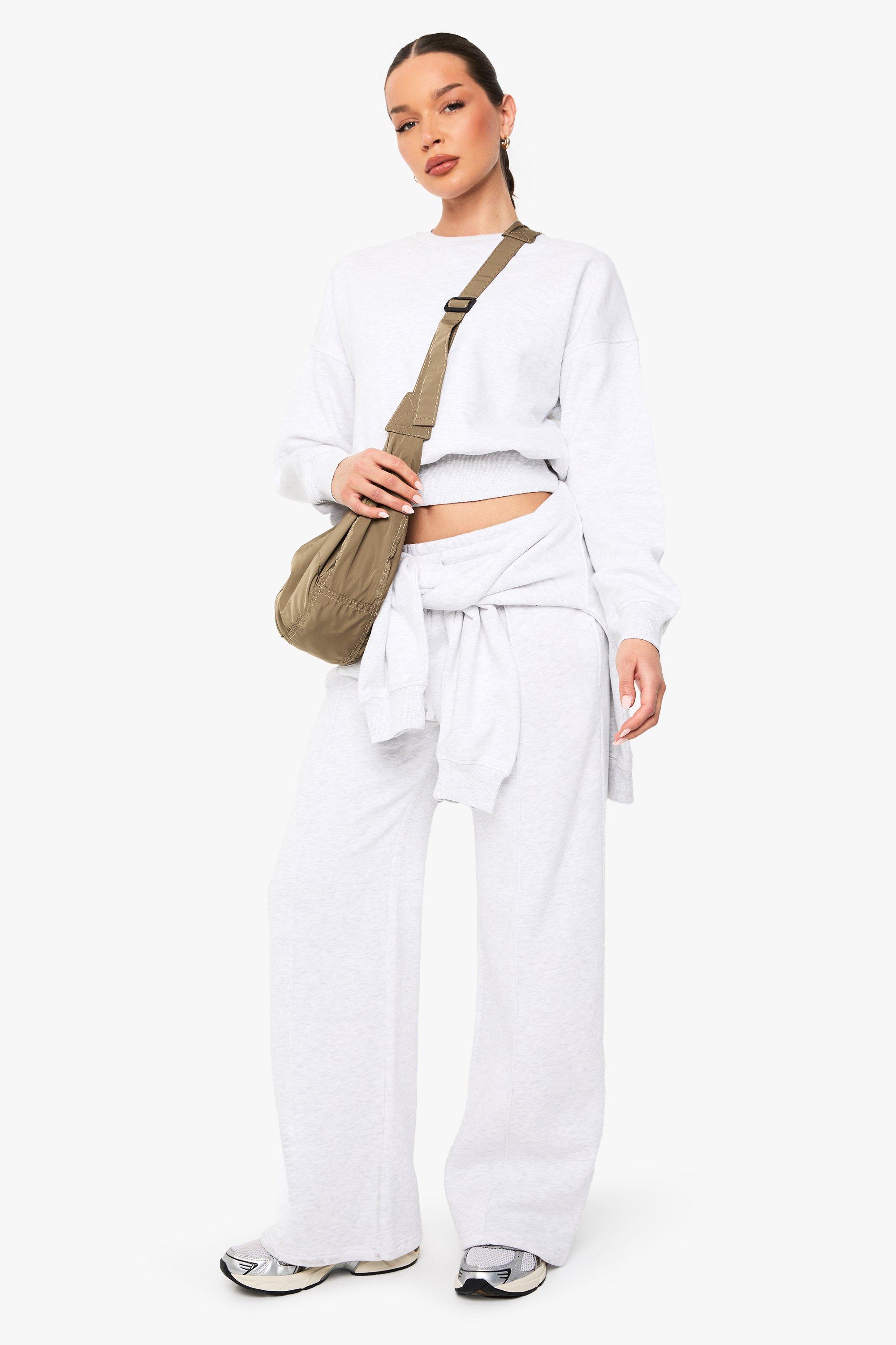 Image of Pantaloni tuta a gamba ampia con nervature in vita, Grigio