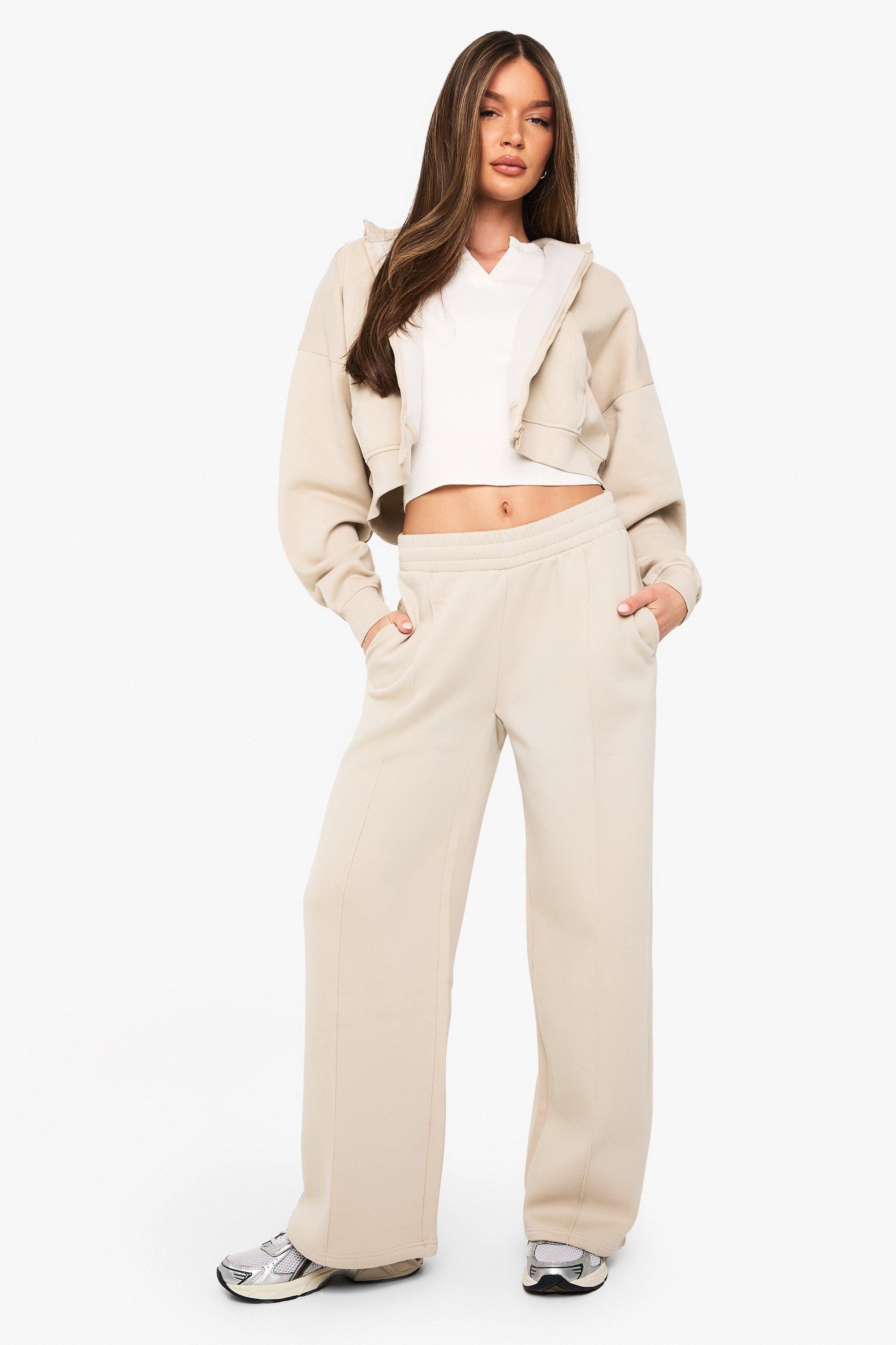 Image of Pantaloni tuta dritti con nervature, Beige