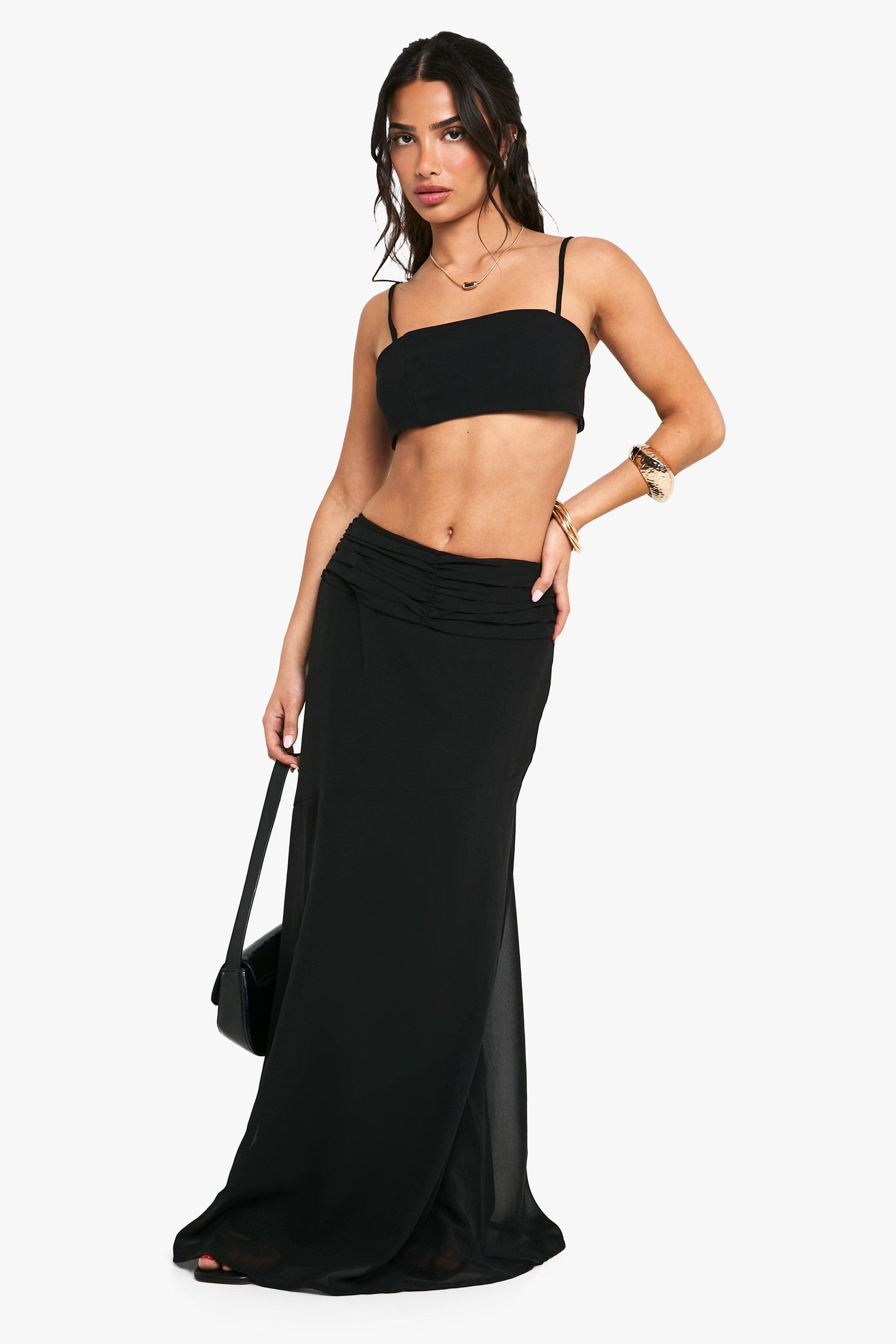 Boohoo Petite Chiffon Maxi Rok Met Puddle Zoom, Black