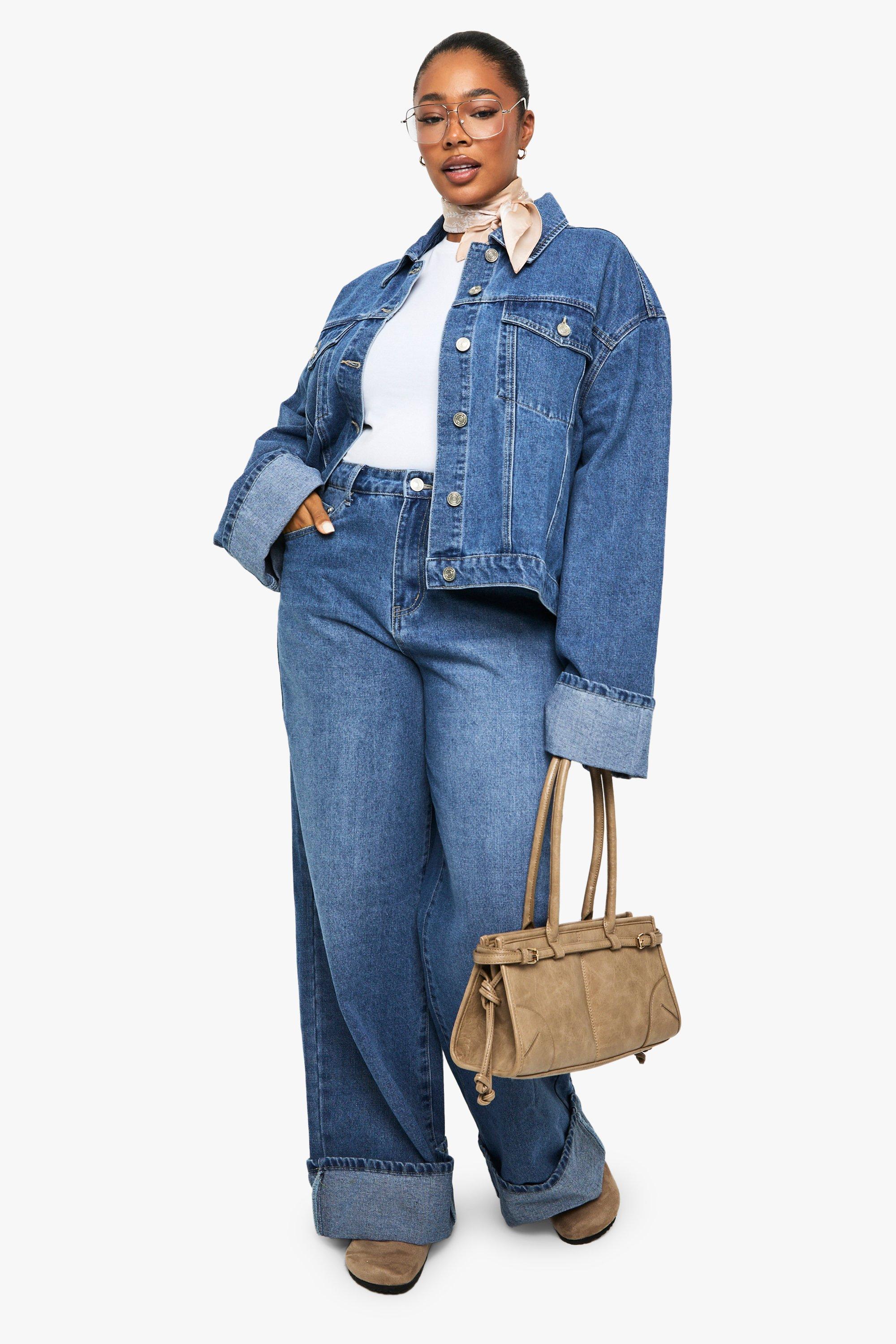 Boohoo Plus Jeans Met Omgeslagen Pijpen, Vintage Wash