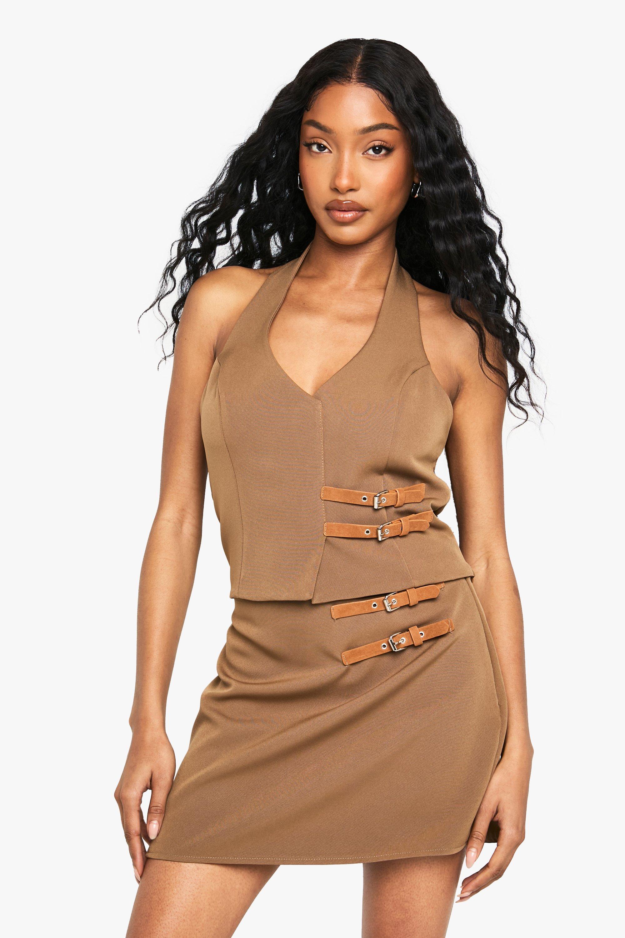 Image of Gilet allacciato al collo con fibbia, Brown