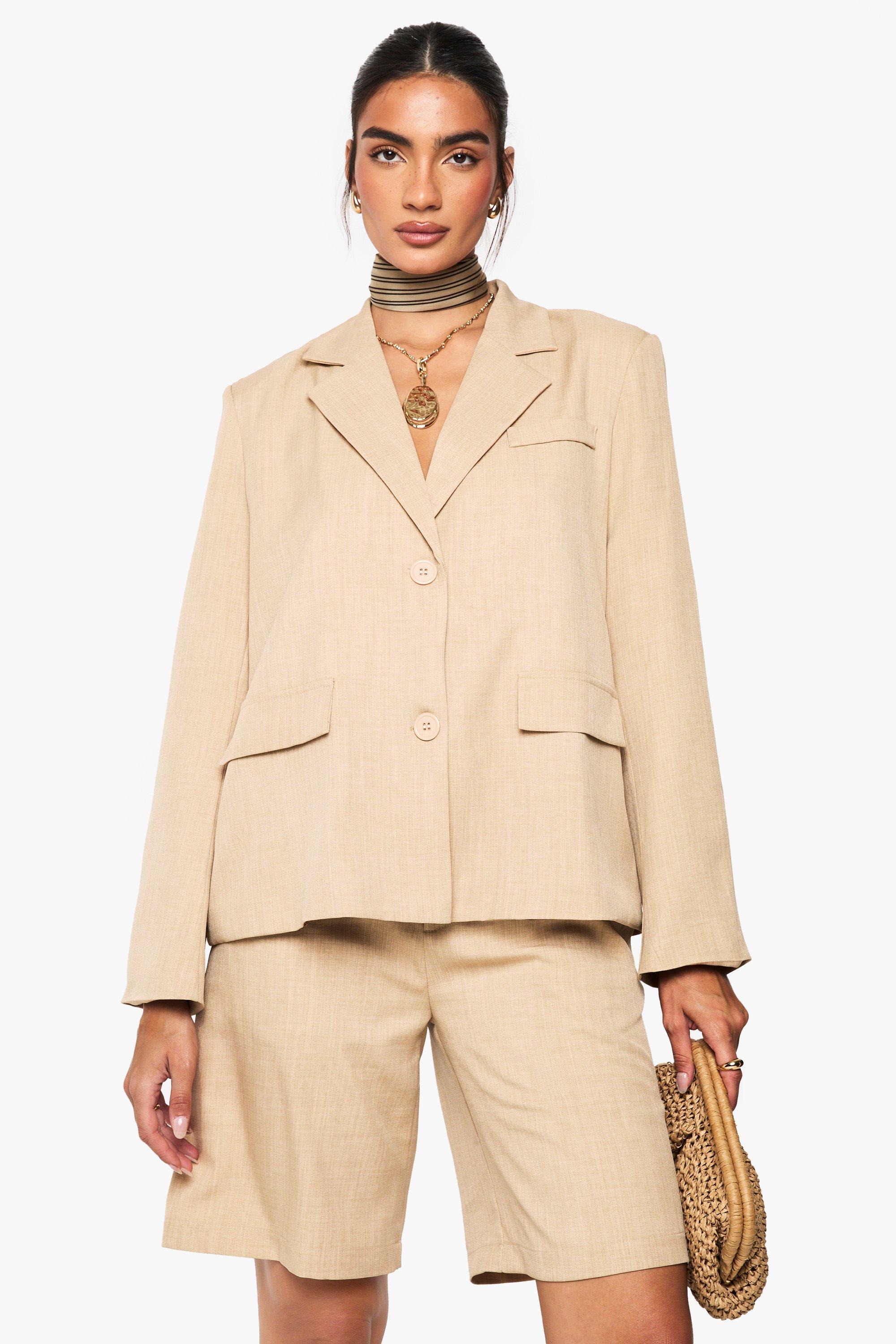 Boohoo Oversized Linnen Look Blazer Met Zak Detail, Mocha