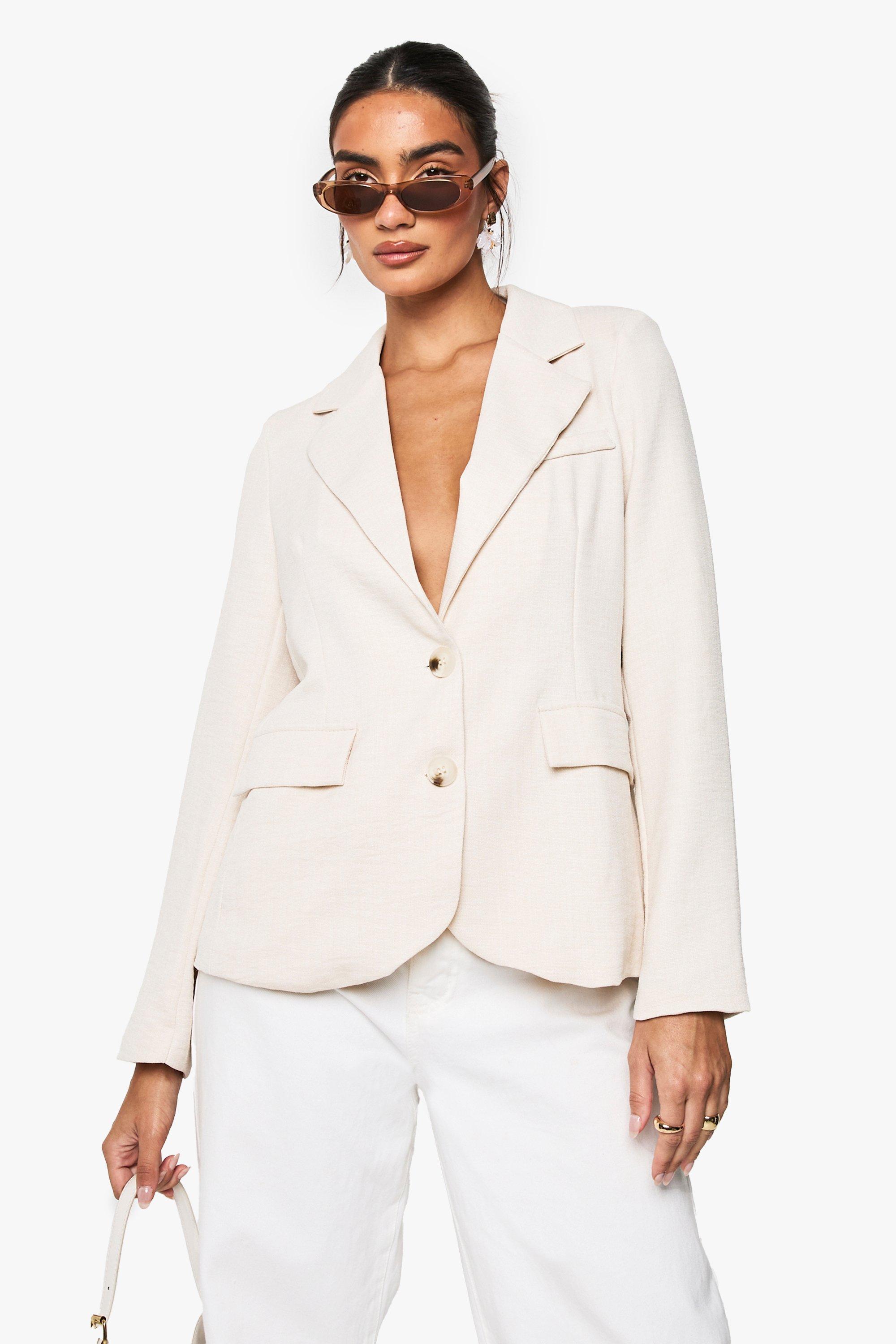 Boohoo Getailleerde Bouclé Blazer, Stone