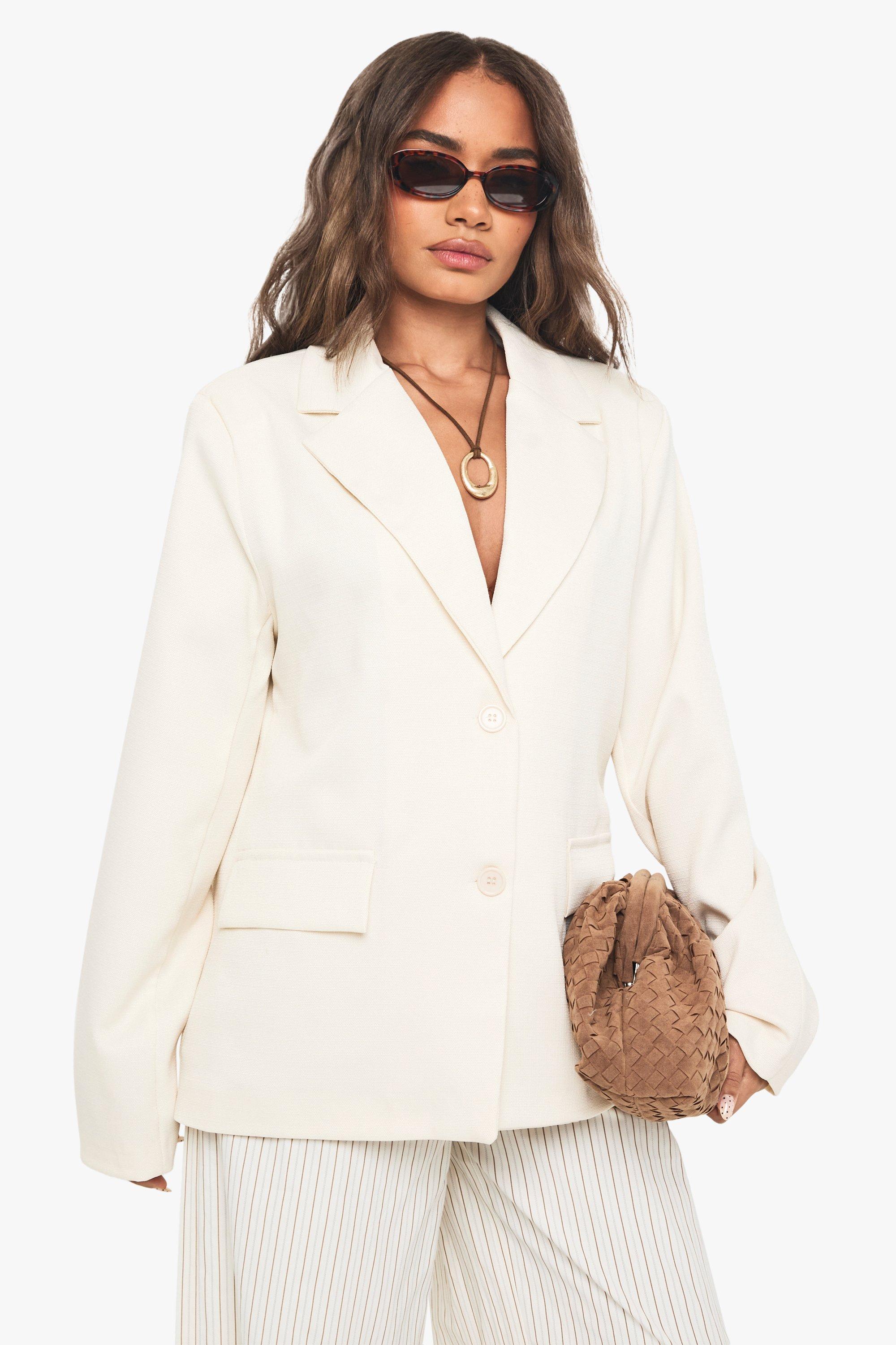 Boohoo Blazer Met Textuur En Enkele Rij Knopen, White