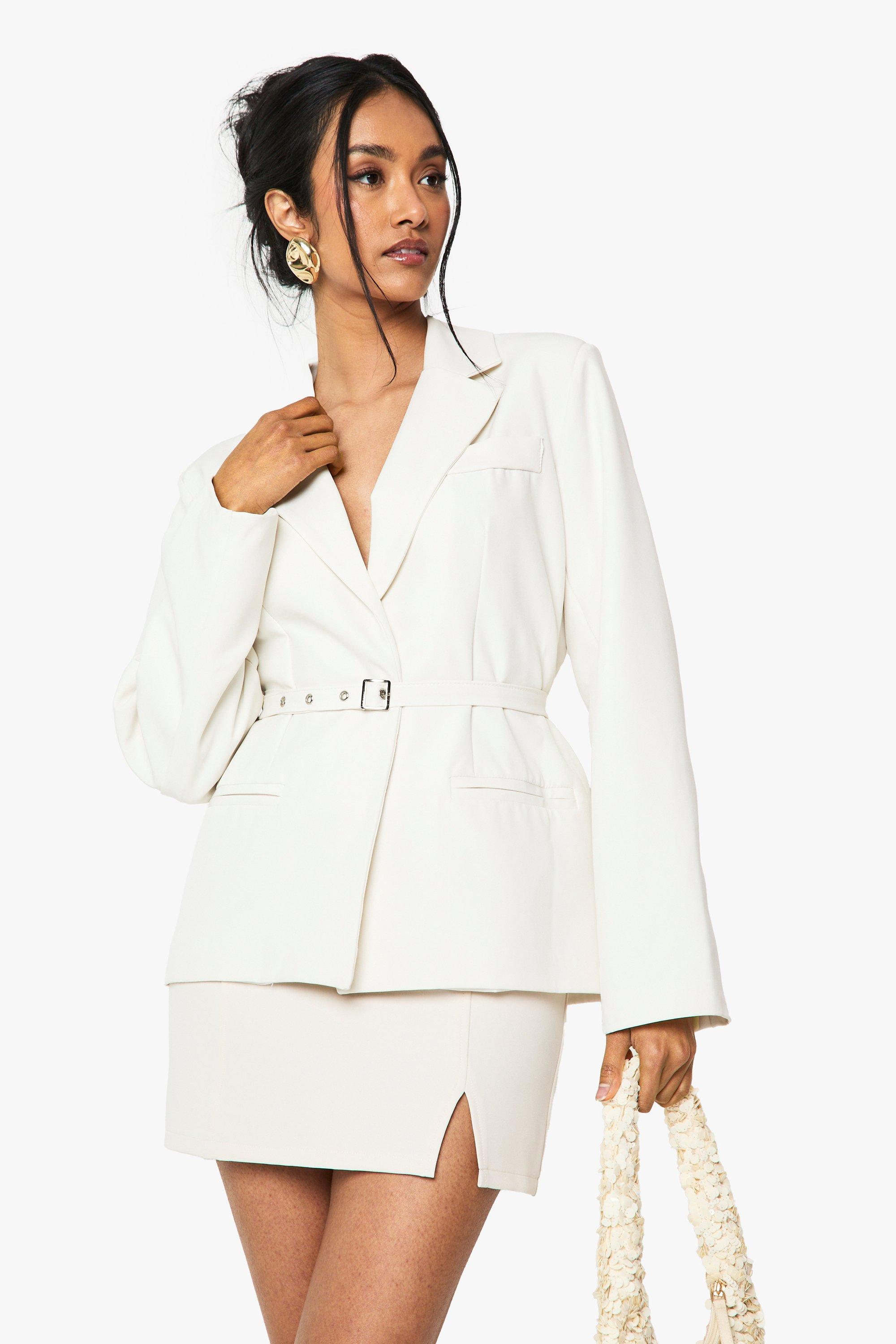 Boohoo Baggy Blazer Met Ceintuur, Ecru