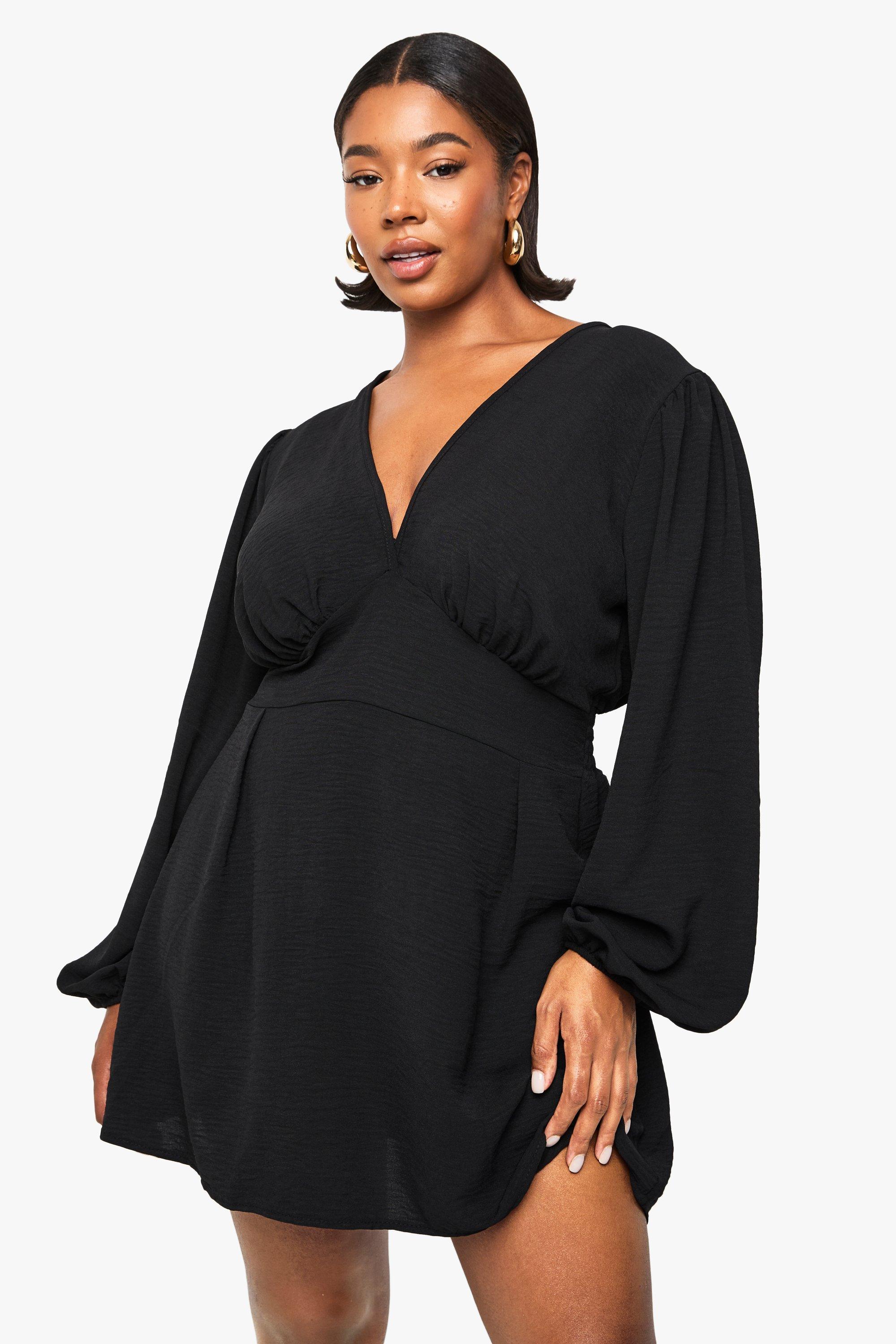 Boohoo Plus A Line Skater Jurk, Black