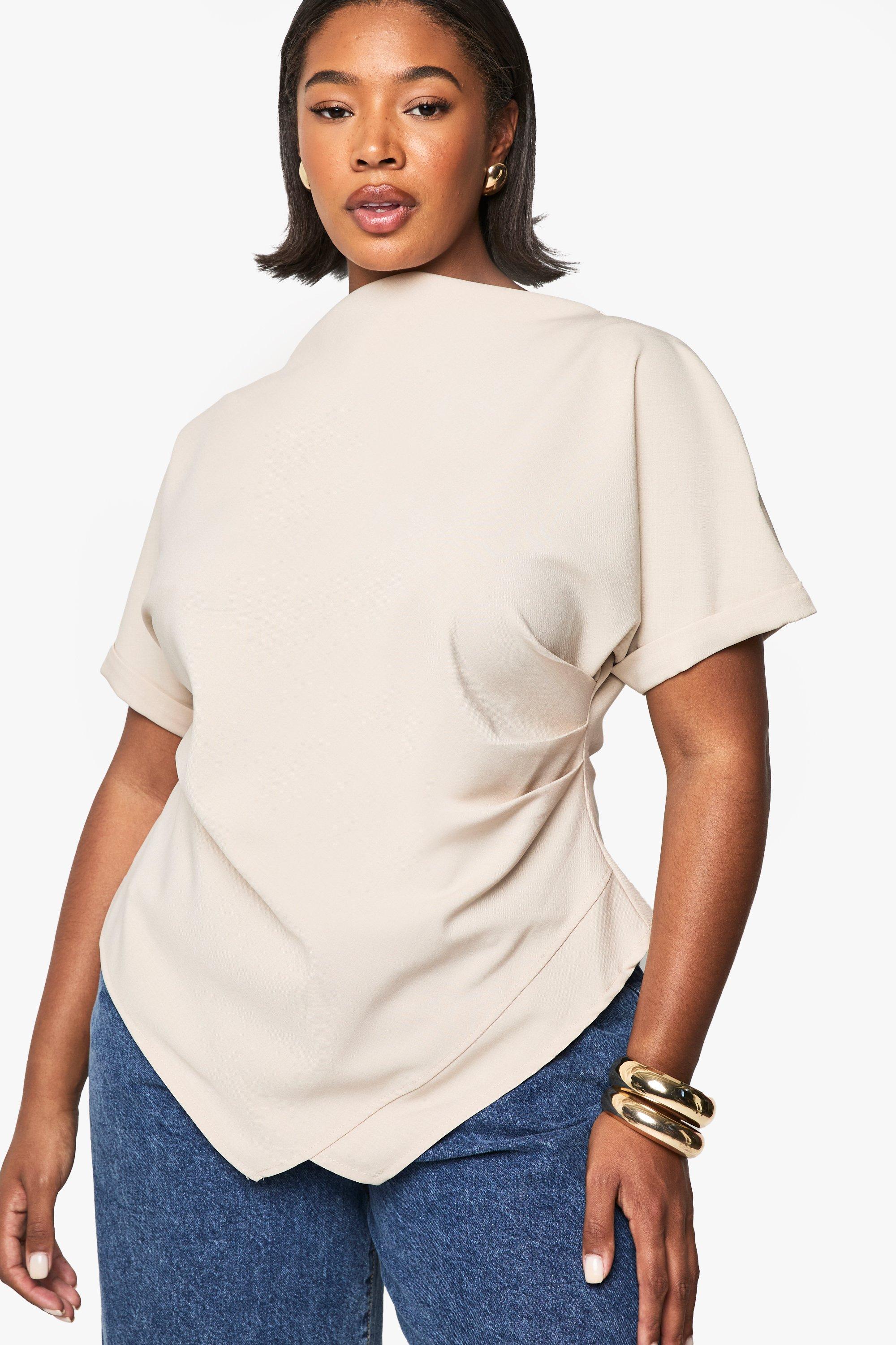 Image of TOP ASIMMETRICO PLUS CON RUCHES, Beige