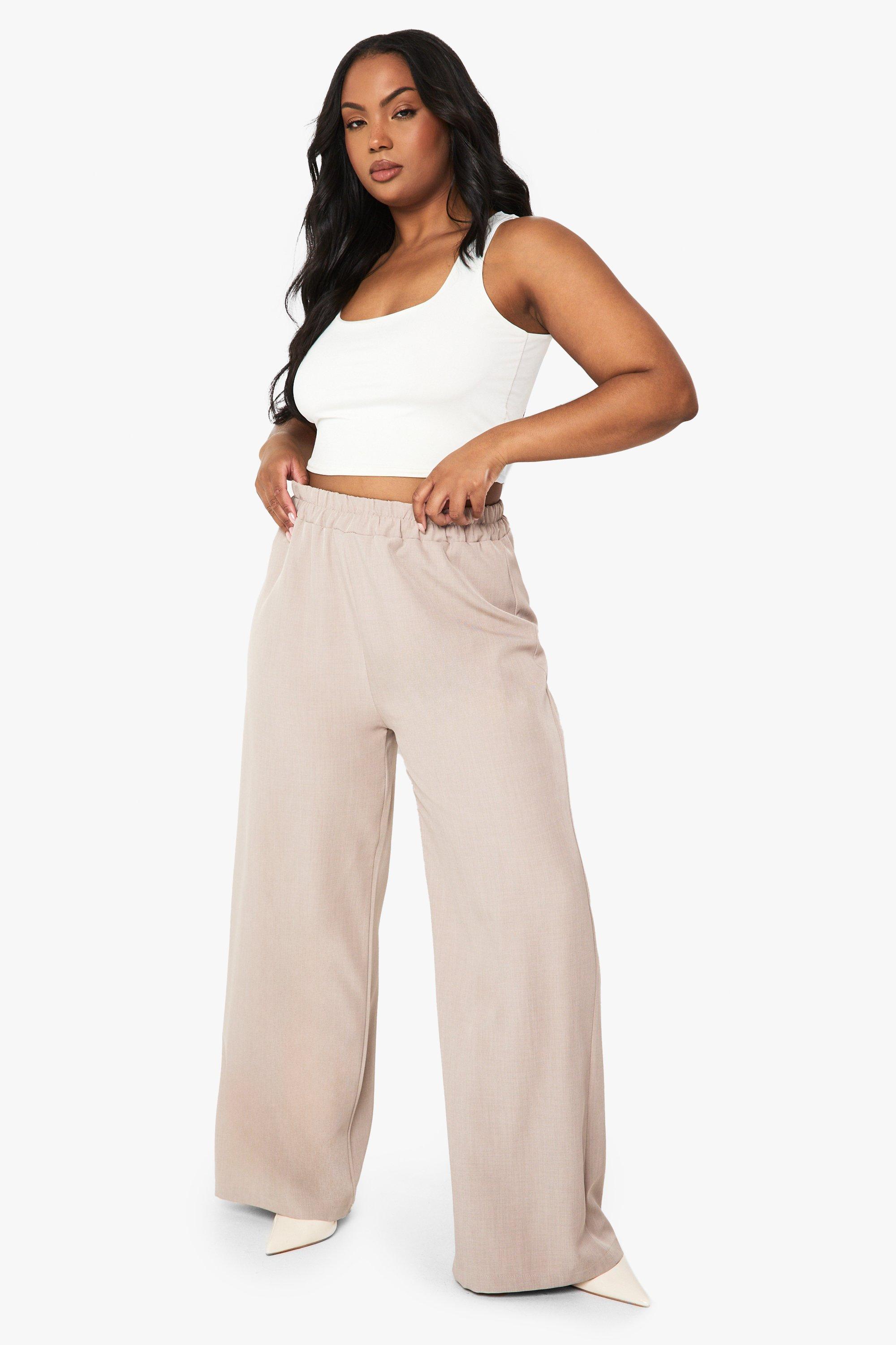 Image of Pantaloni Plus Size a gamba ampia con vita elasticizzata, Beige