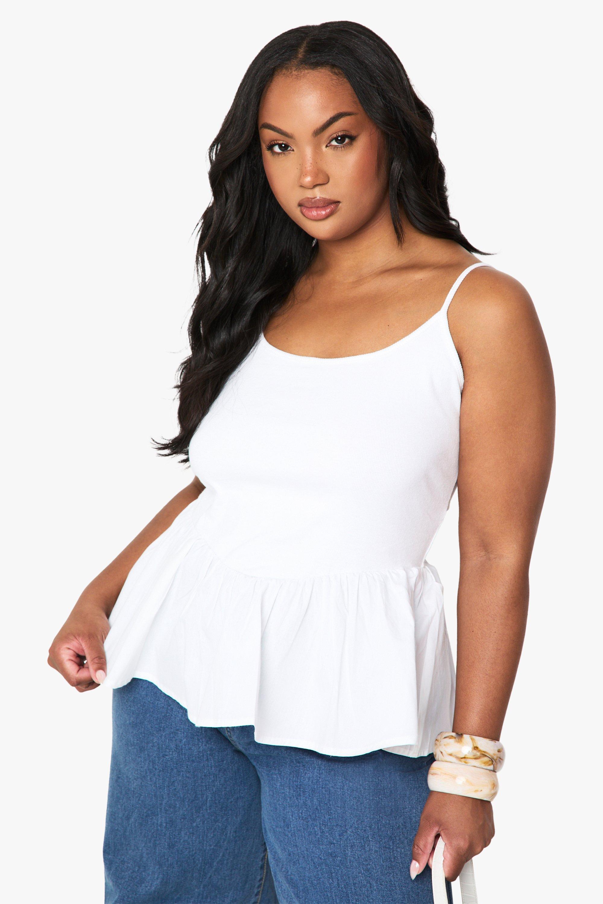 Boohoo Plus Fabric Mix Peplum Top, White