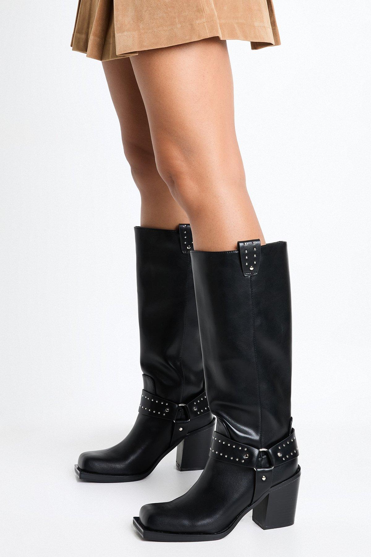 Image of Western Studded Detail Biker Boots, Nero