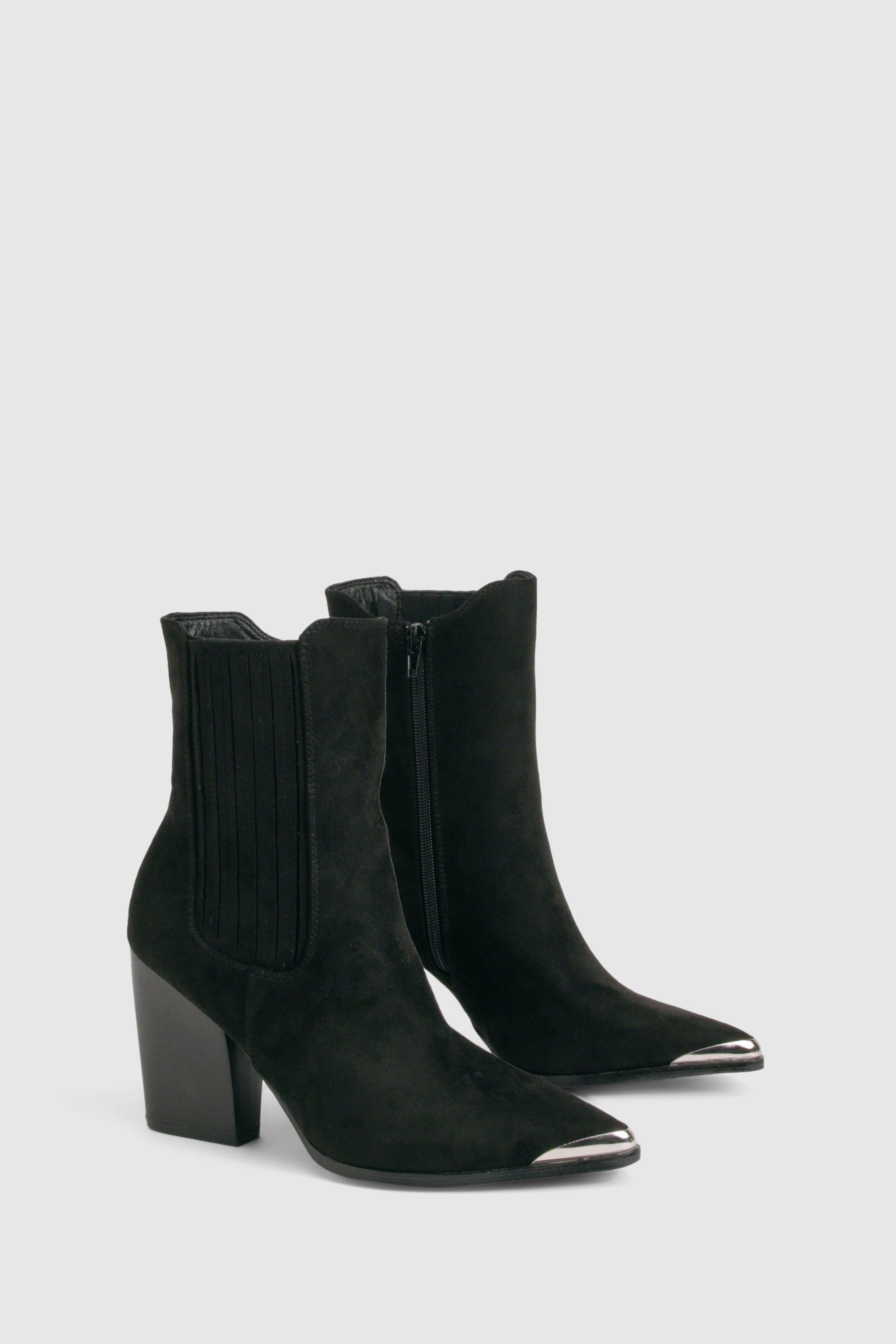 Image of Western Chelsea Heeled Toe Cap Cowboy Boots, Nero