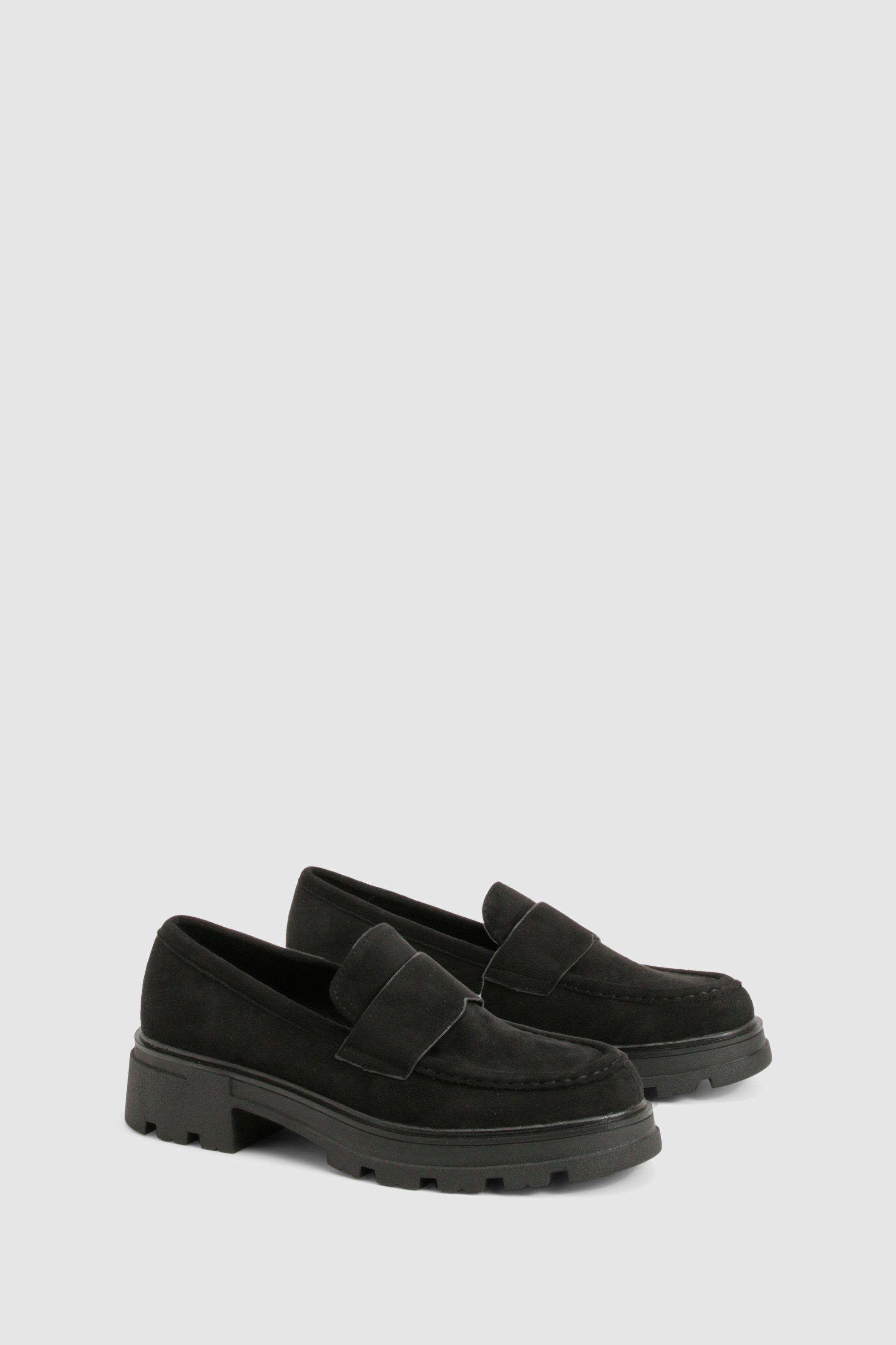 Boohoo Faux Suede Chunky Loafers, Black