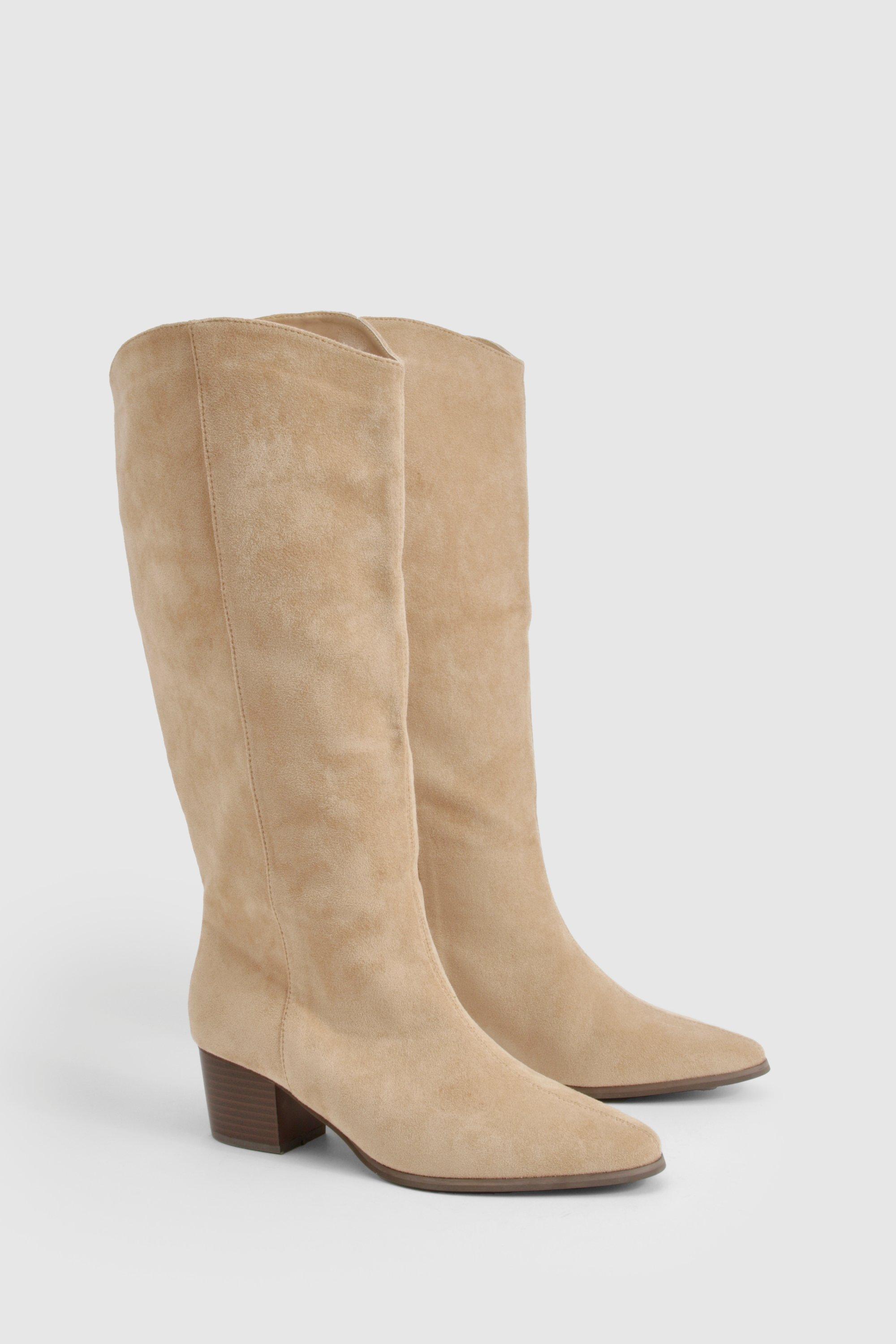 Boohoo Clean Western Day Cowboy Boots, Taupe