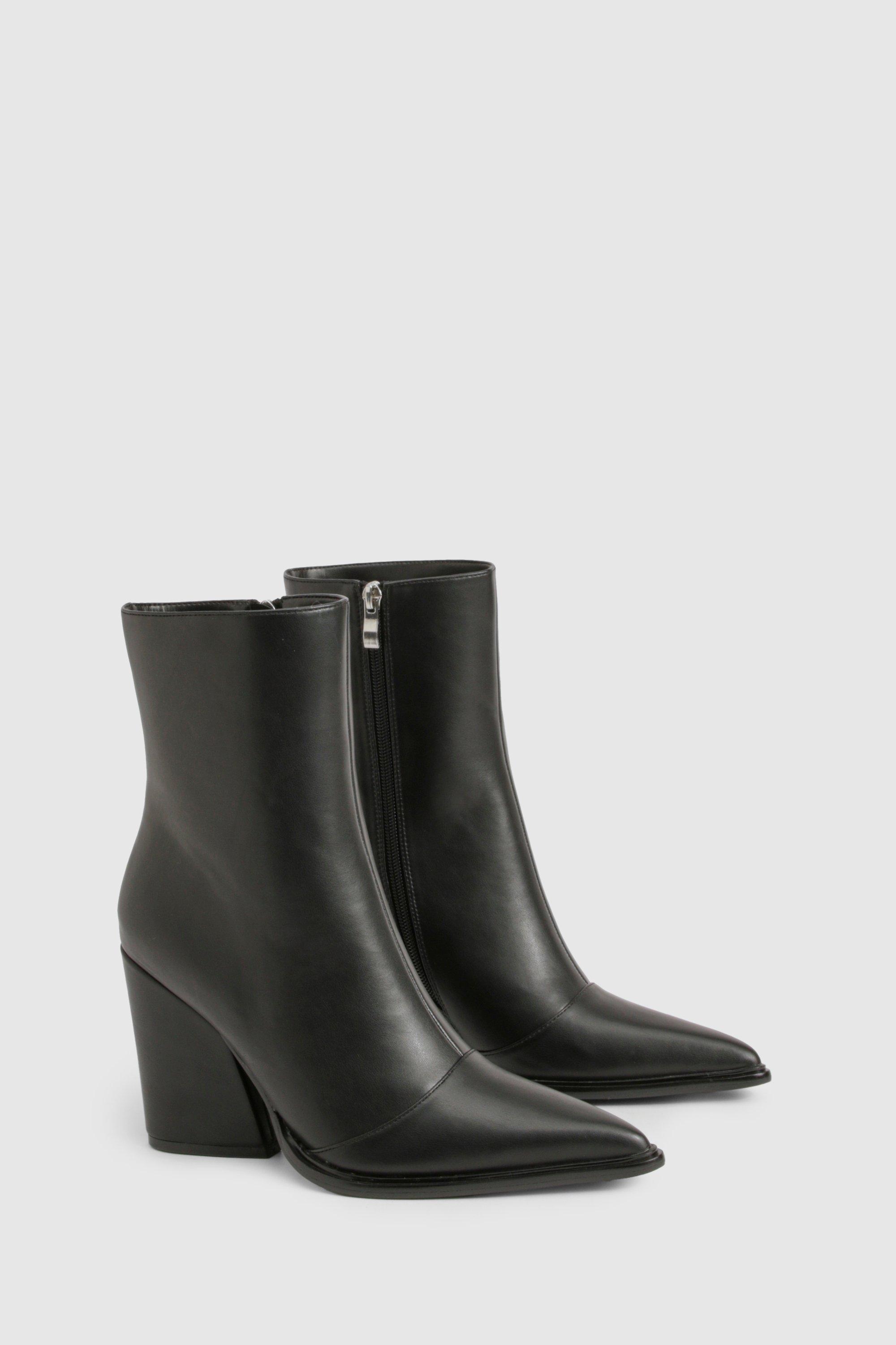 Boohoo Clean Western Heeled Cowboy Boots, Black