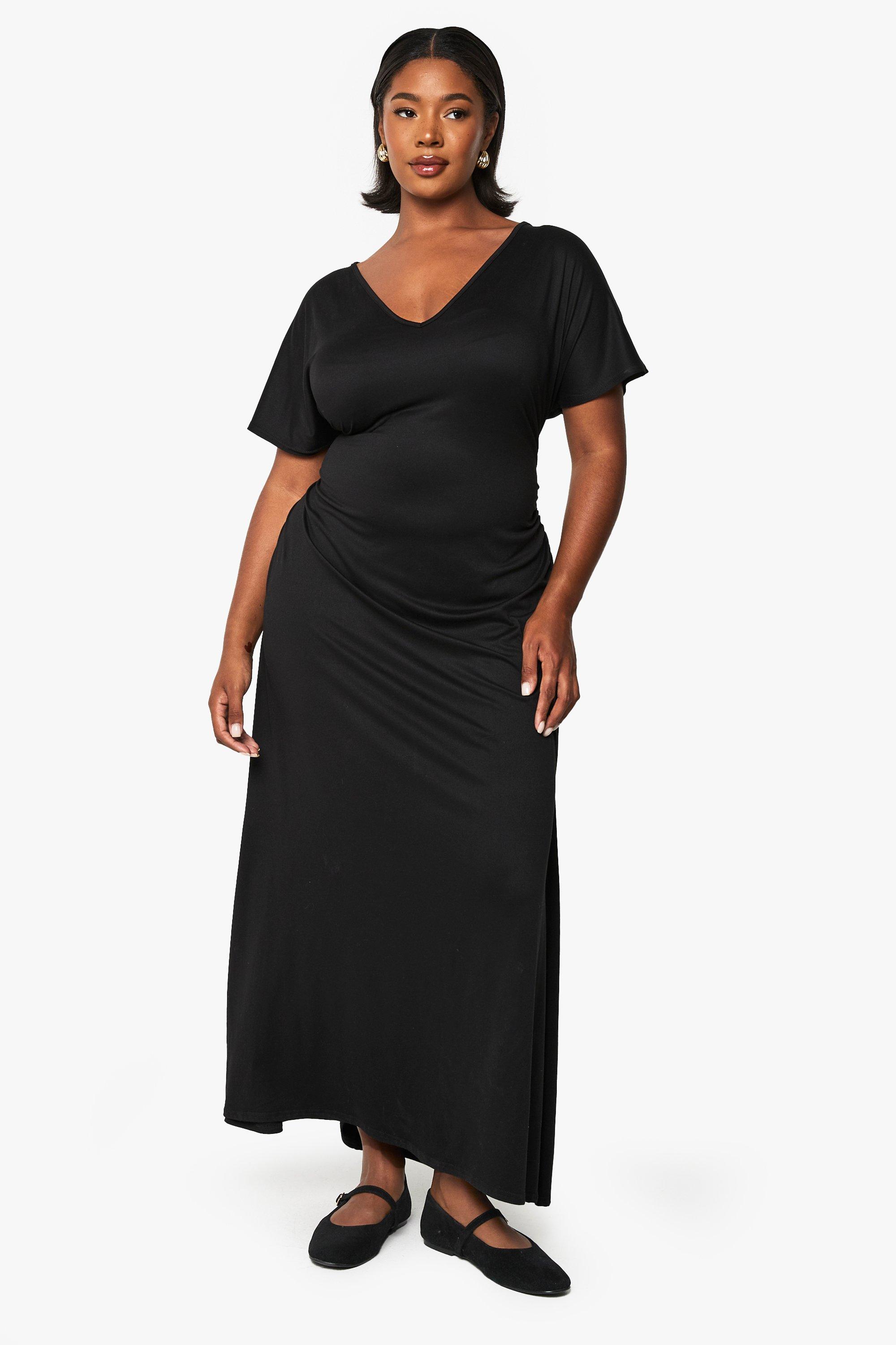 Boohoo Plus Superzachte Geplooide Midaxi Jurk, Black