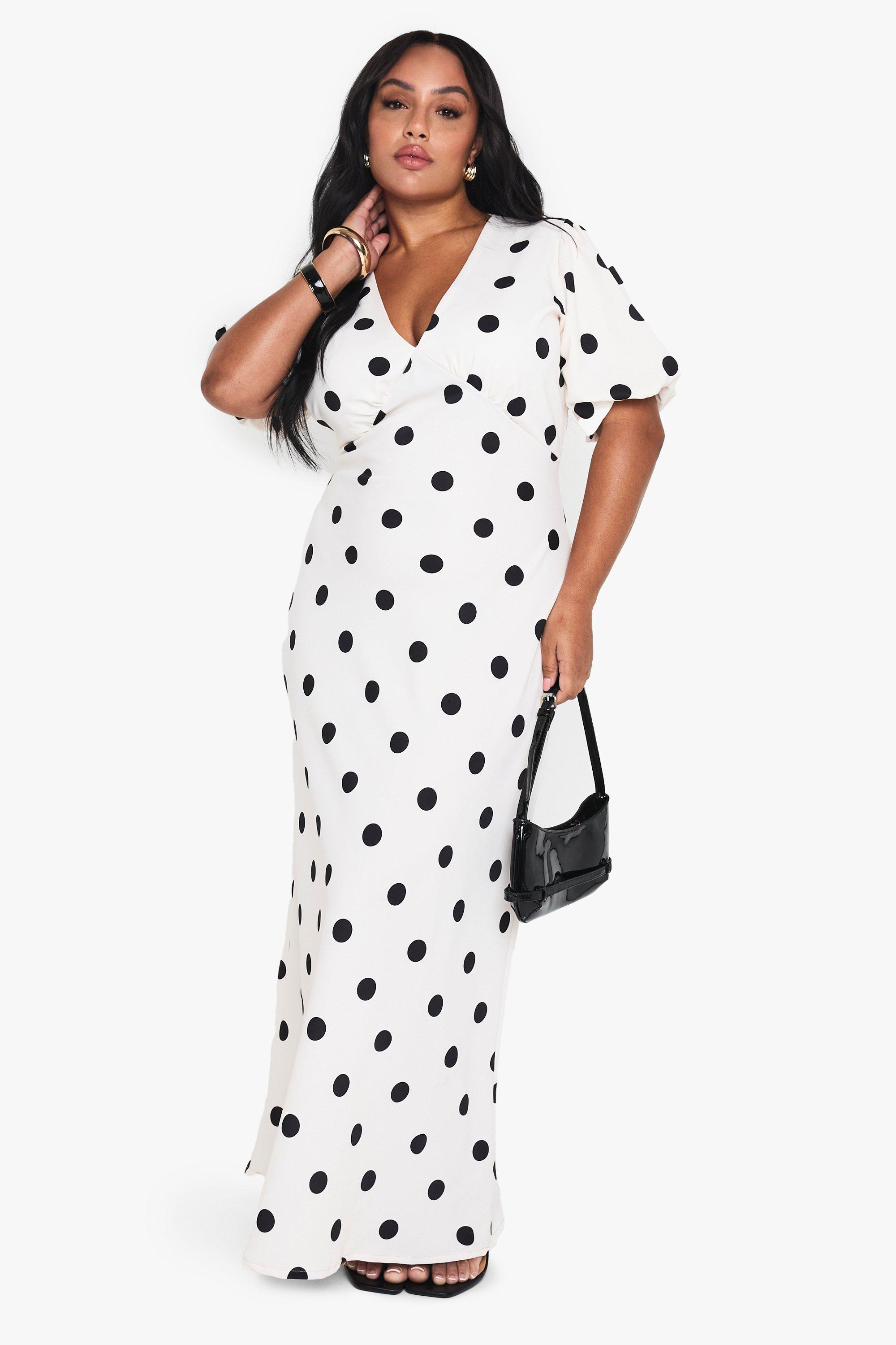 Image of VESTITO MAXI PLUS A POIS, Bianco