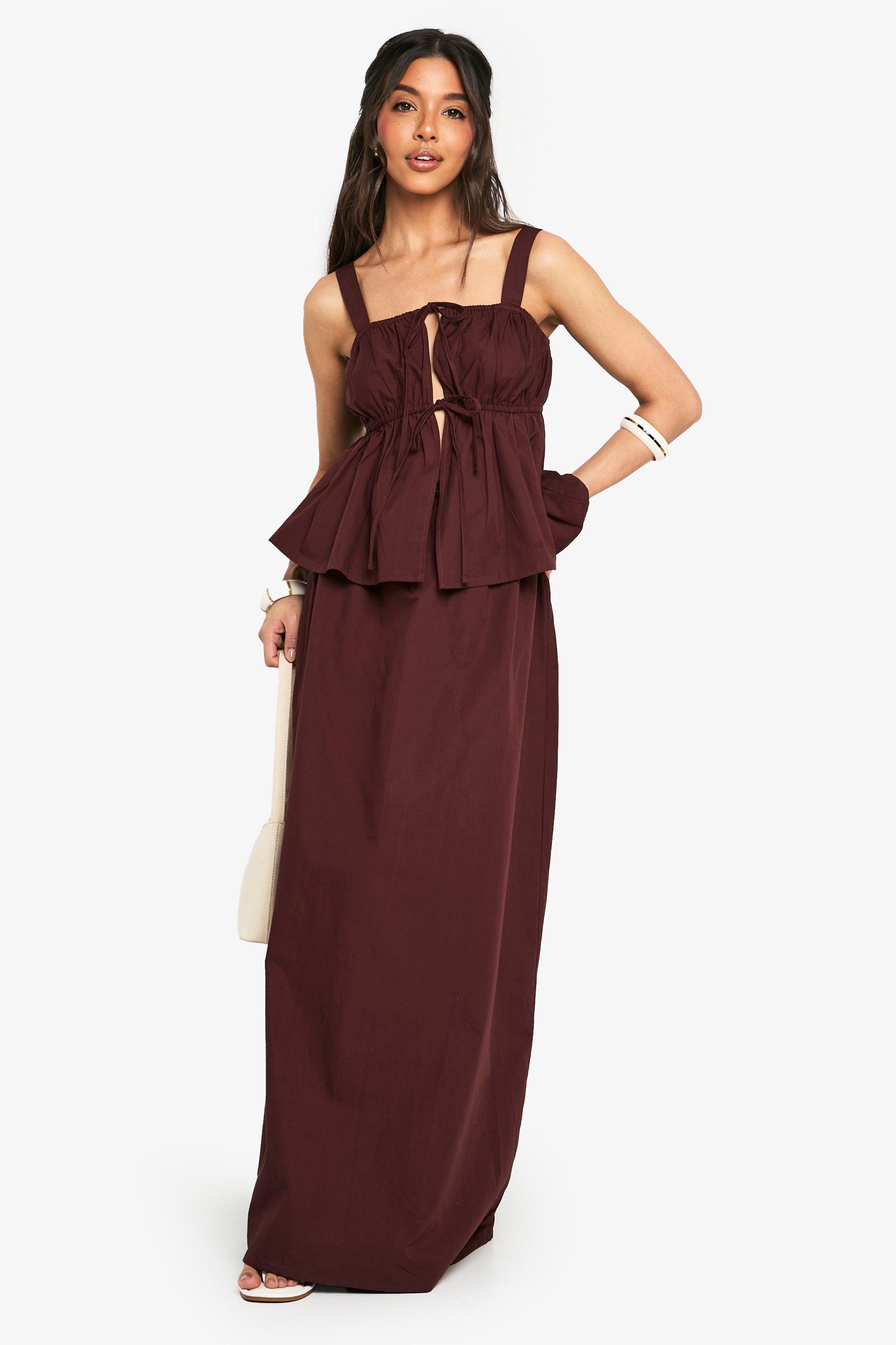 Boohoo Poplin Maxi Rok, Chocolate