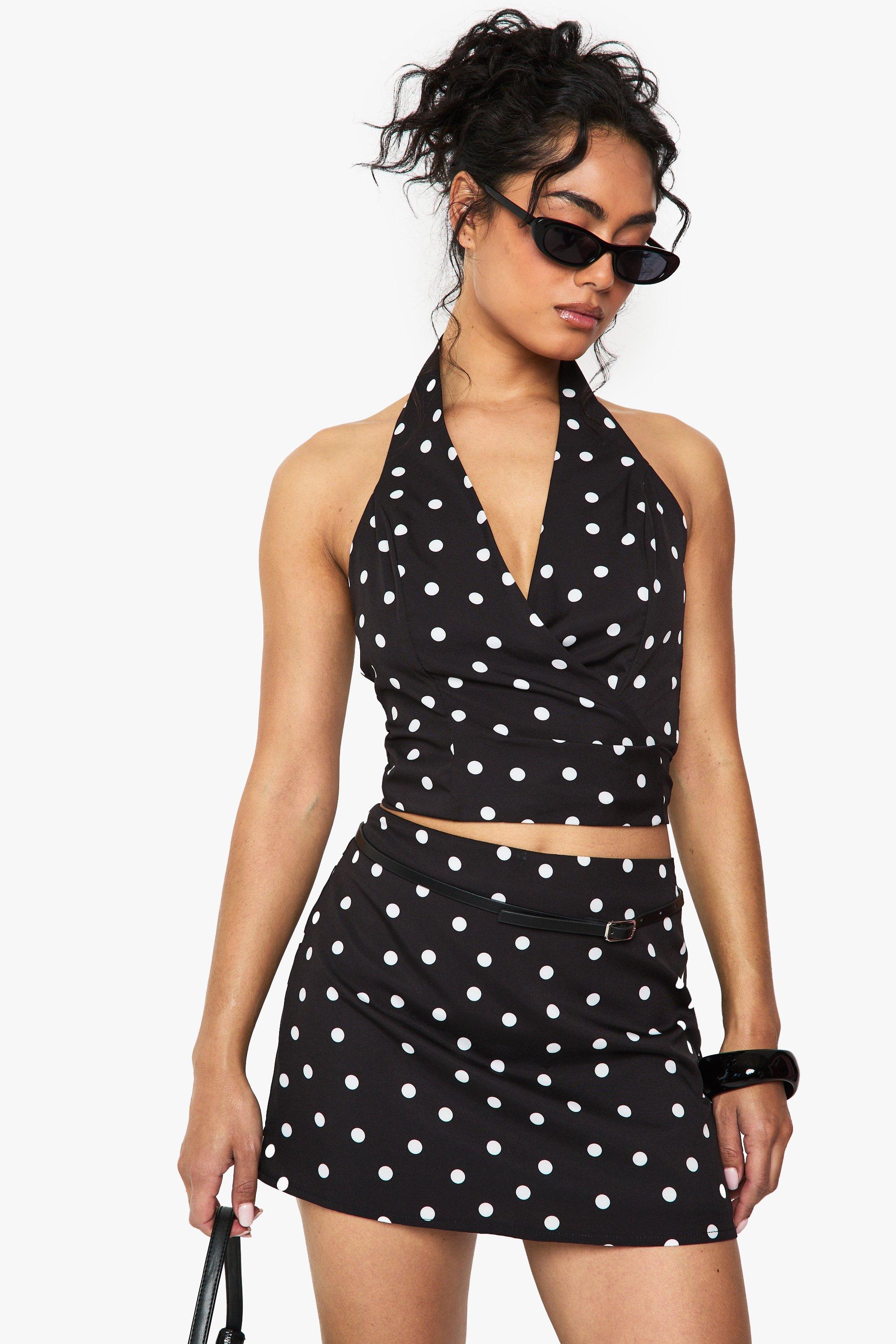 Boohoo Geweven Mini Rokje Met Stippen, Black