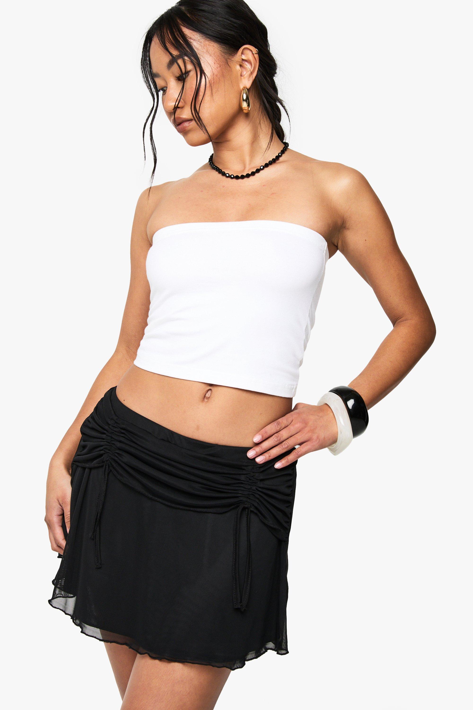 Boohoo Geplooide Losse Mesh Rok Met Print, Black