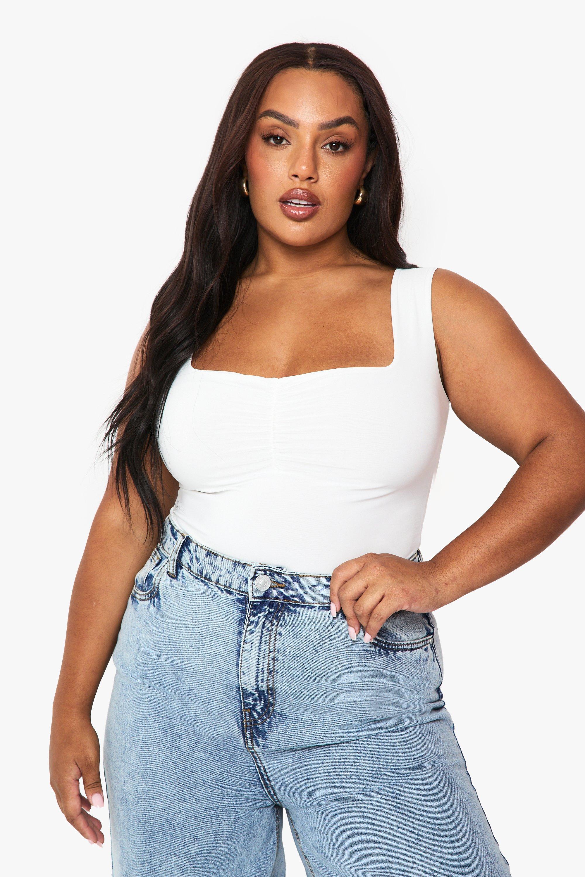 Image of BODY Plus Size su due livelli con ruches frontali, Bianco