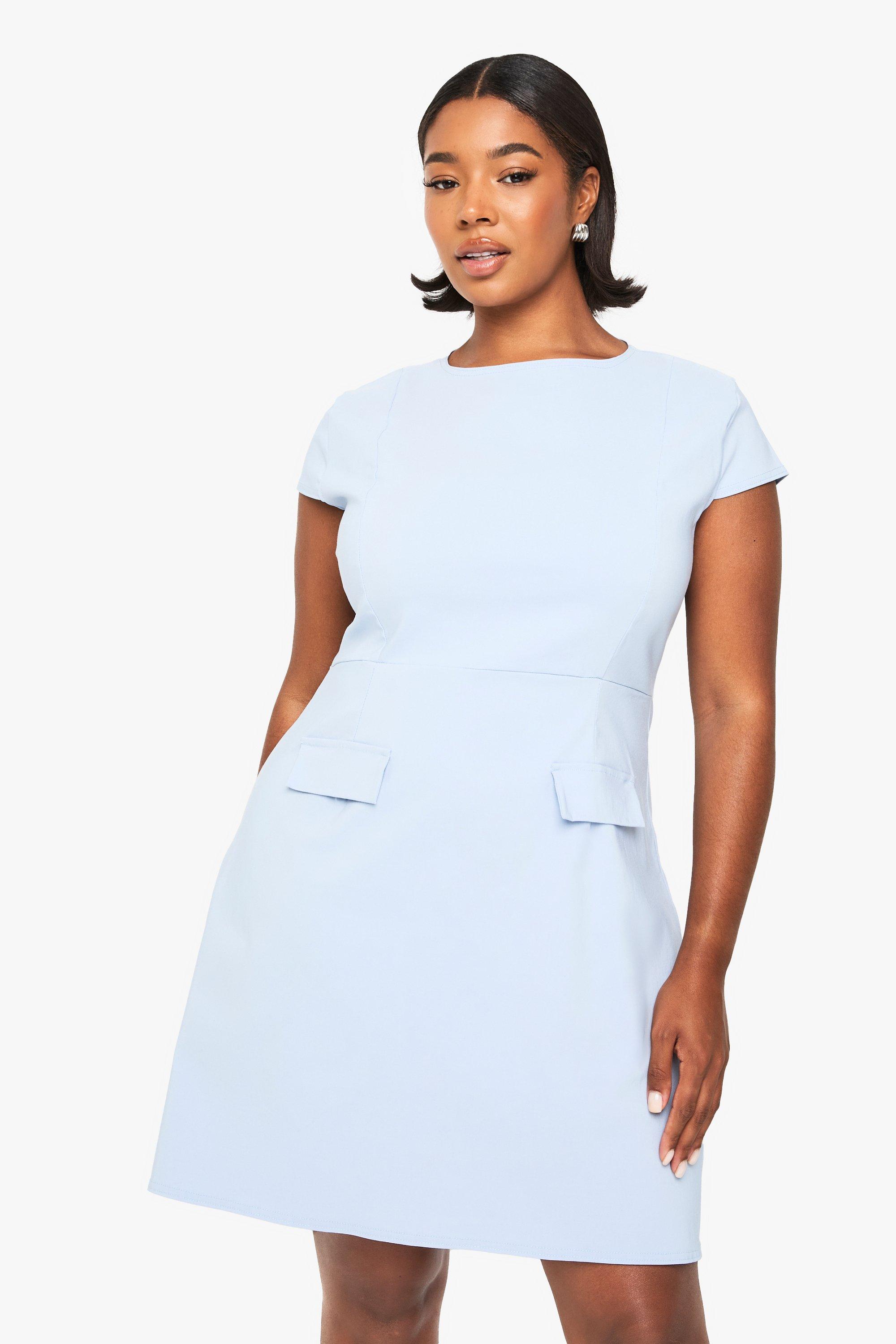 Boohoo Plus Bengaline Skater Jurk Met Kapmouwen, Powder Blue