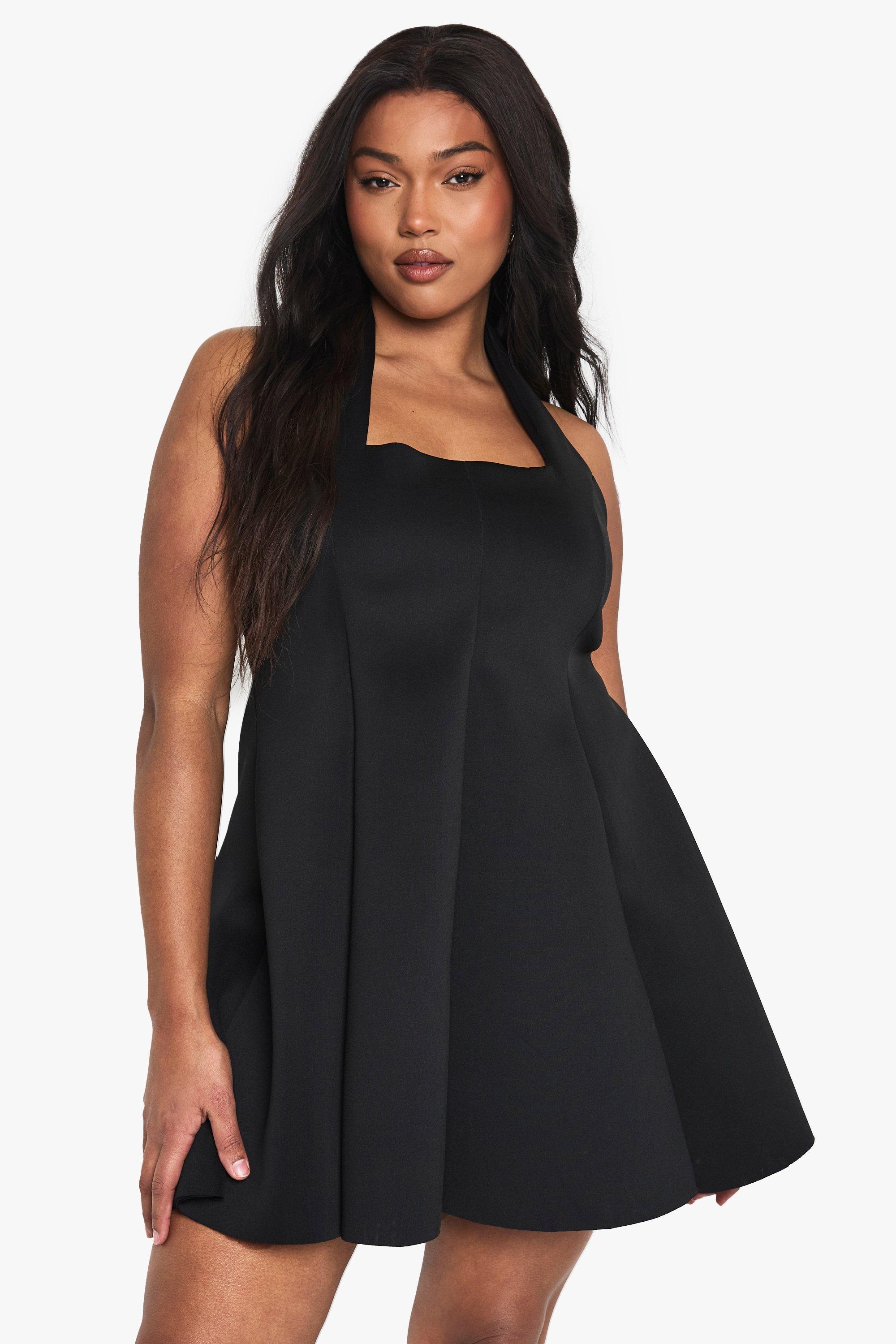 Boohoo Plus Skater Jurk Met Structuur En Panelen, Black