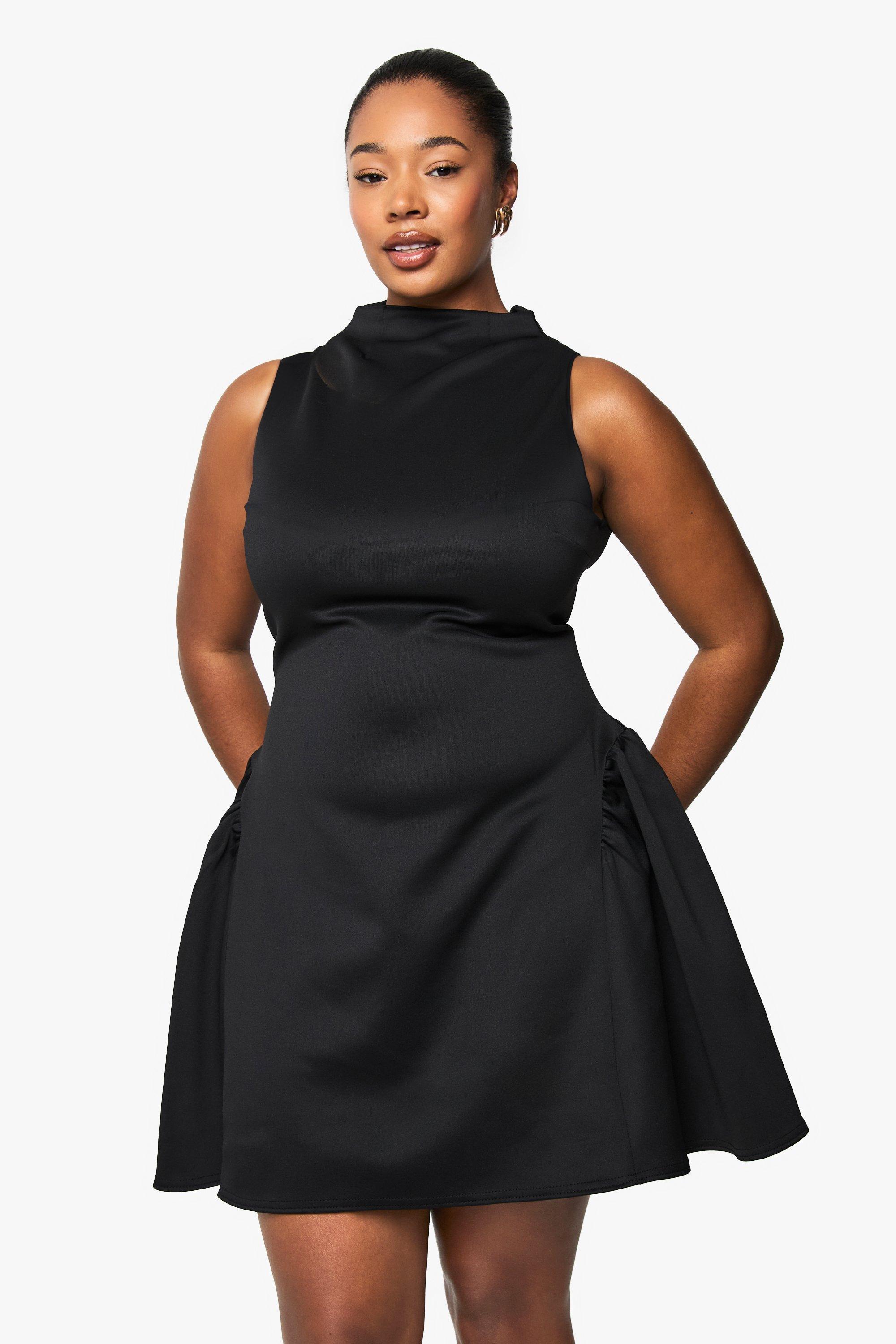 Boohoo Plus Skater Jurk Met Structuur, Black