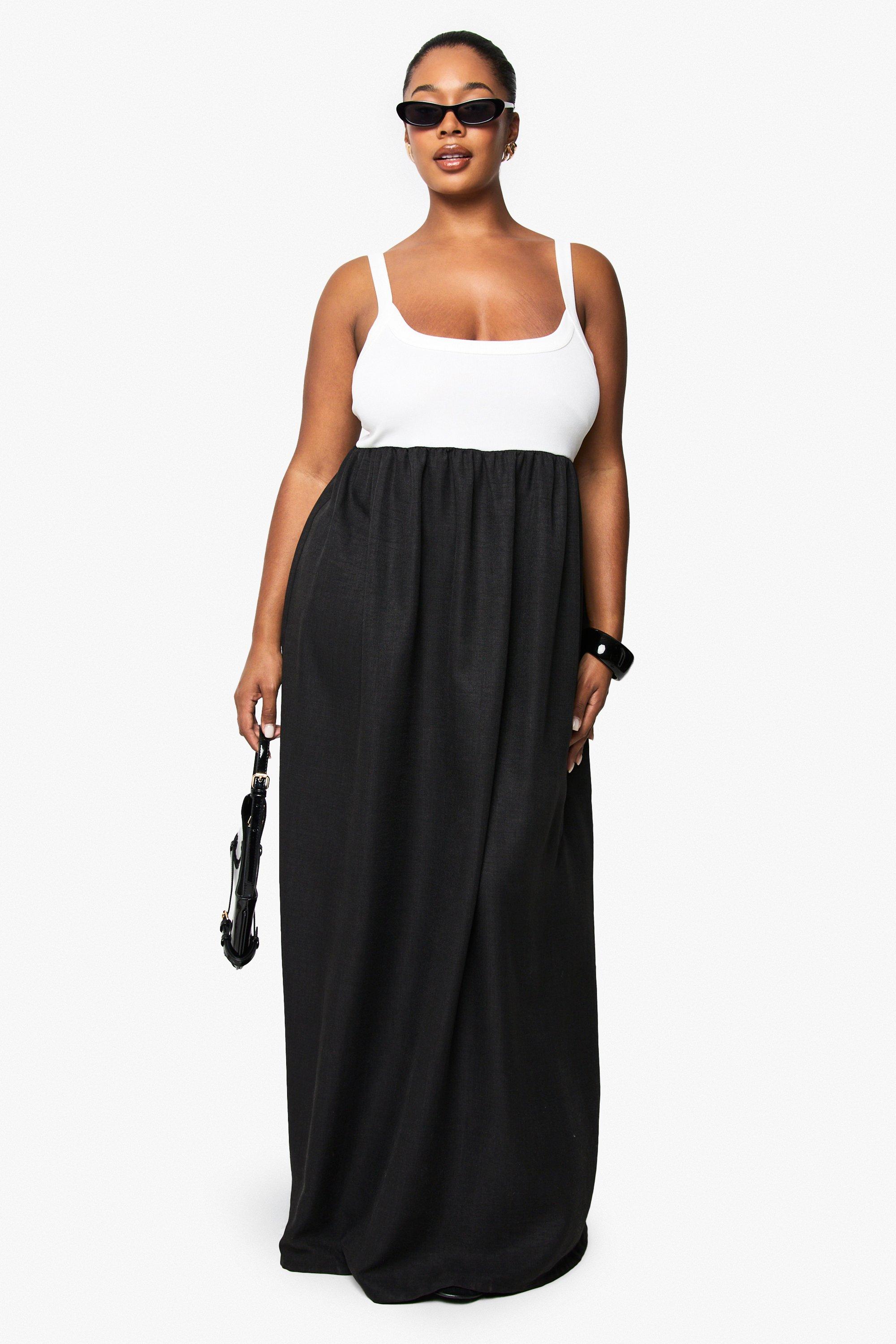 Boohoo Plus Maxi Jurk Met Contrasterende Bandjes, Black