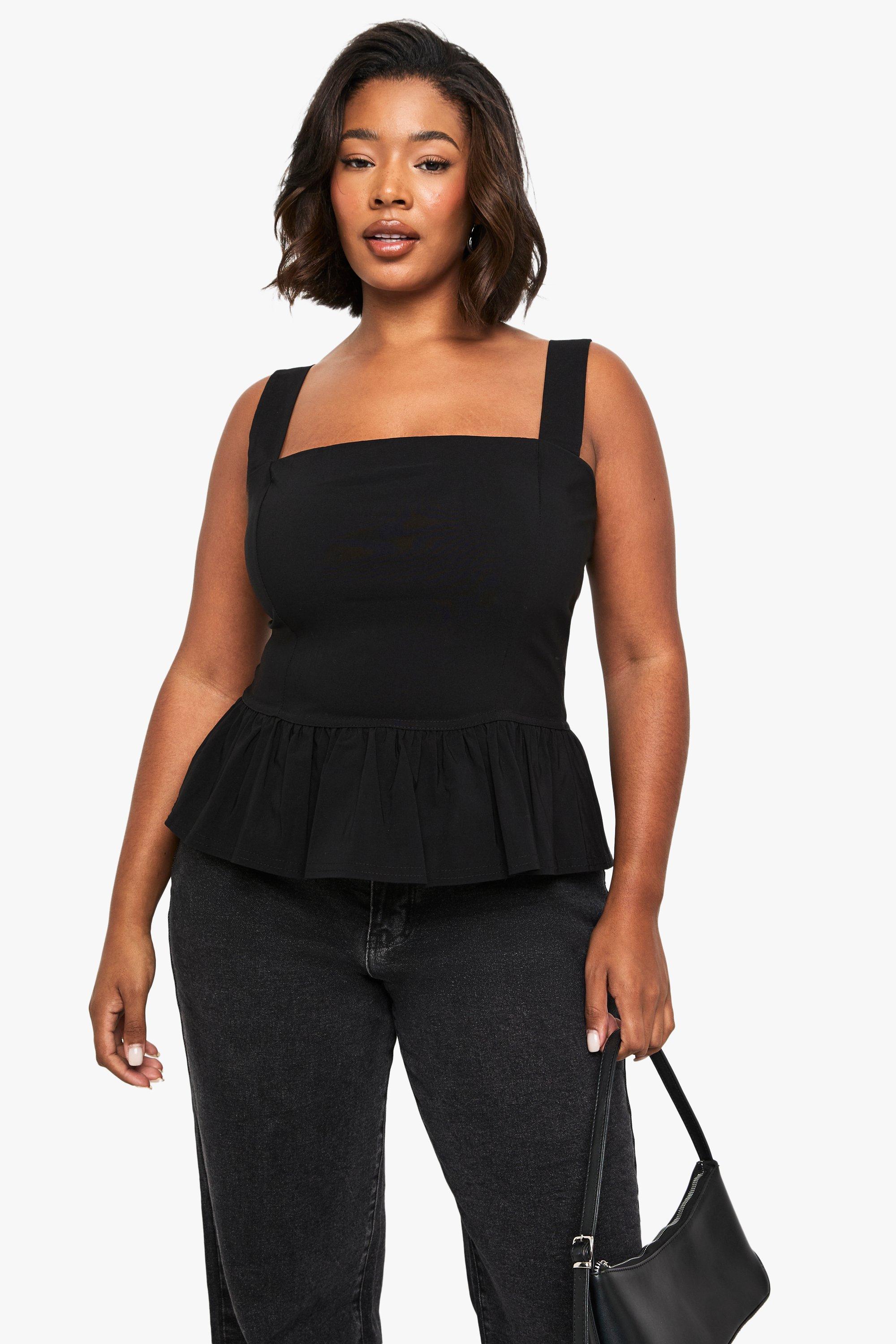Boohoo Plus Bengaline Peplum Top, Black