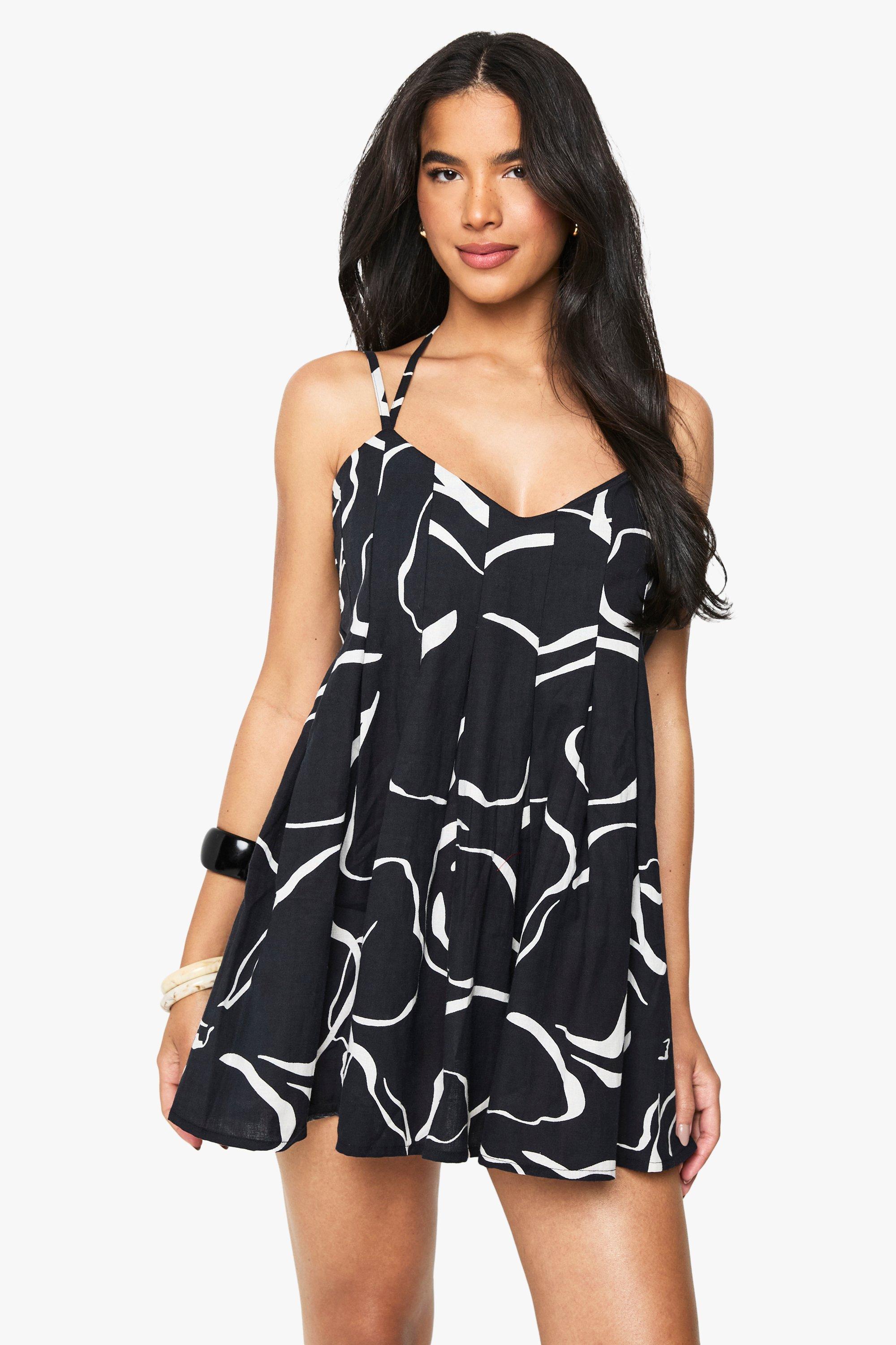 Boohoo Abstract Floral Halterneck Mini Dress, Black