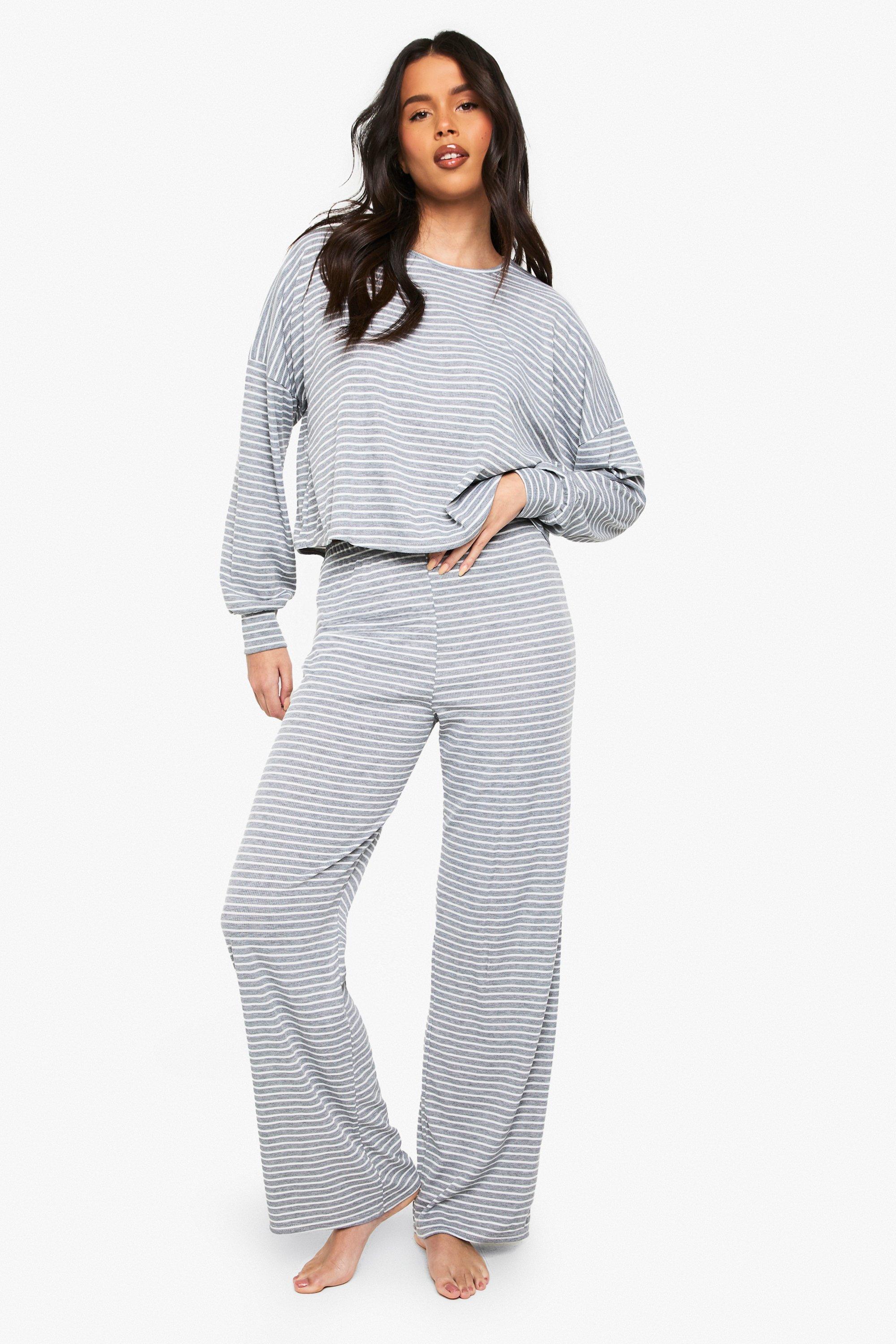Image of Set pigiama da casa in jersey a righe - top a maniche lunghe & pantaloni, Grigio