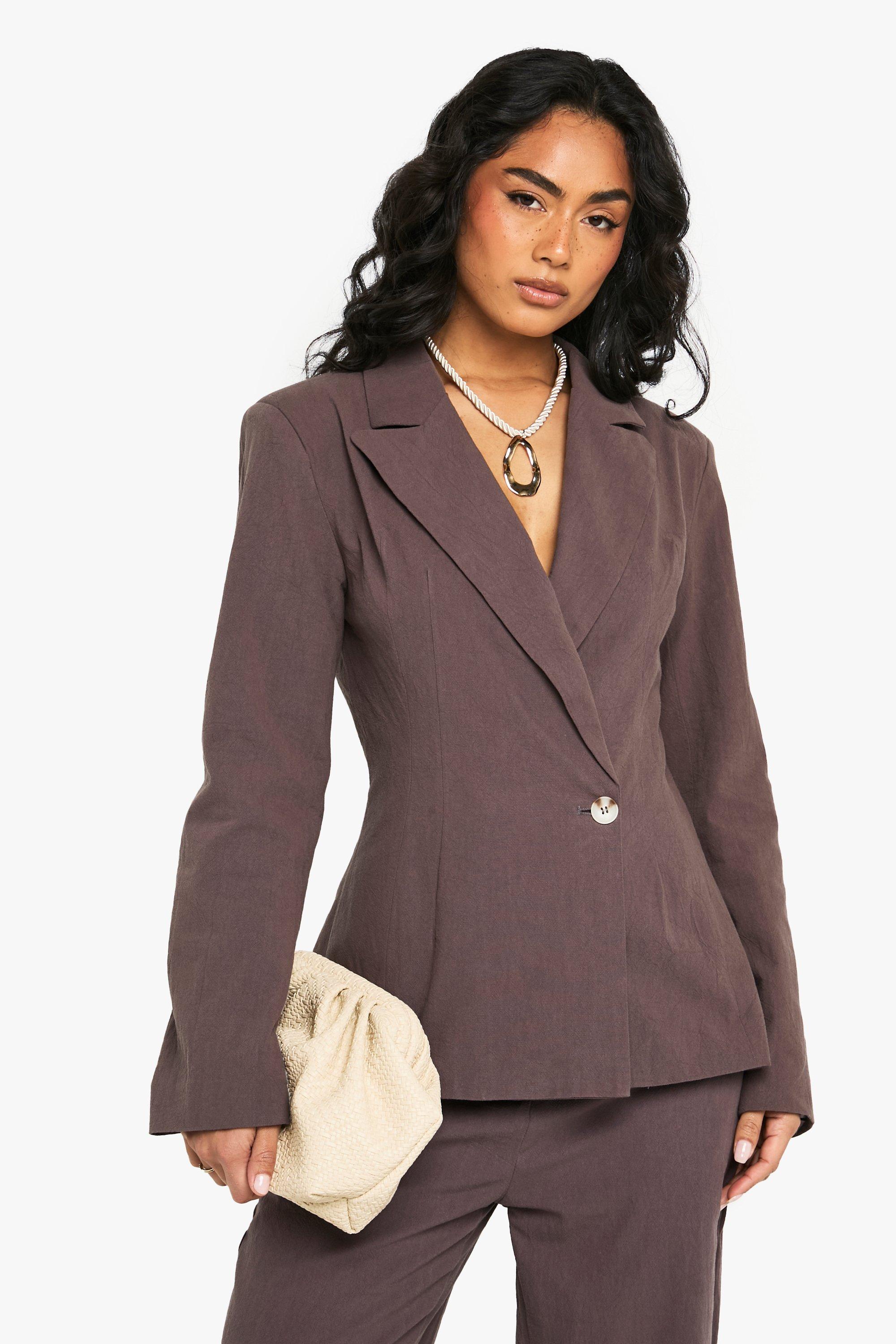 Boohoo Getailleerde Linnen Wikkel Blazer, Chocolate