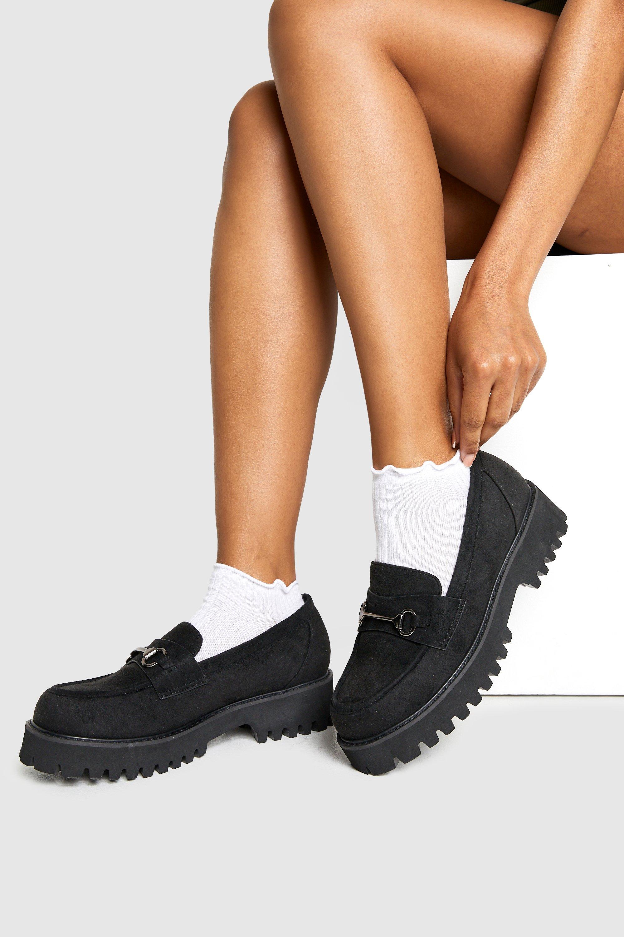 Boohoo Wide Fit Faux Suede Chunky Loafers, Black