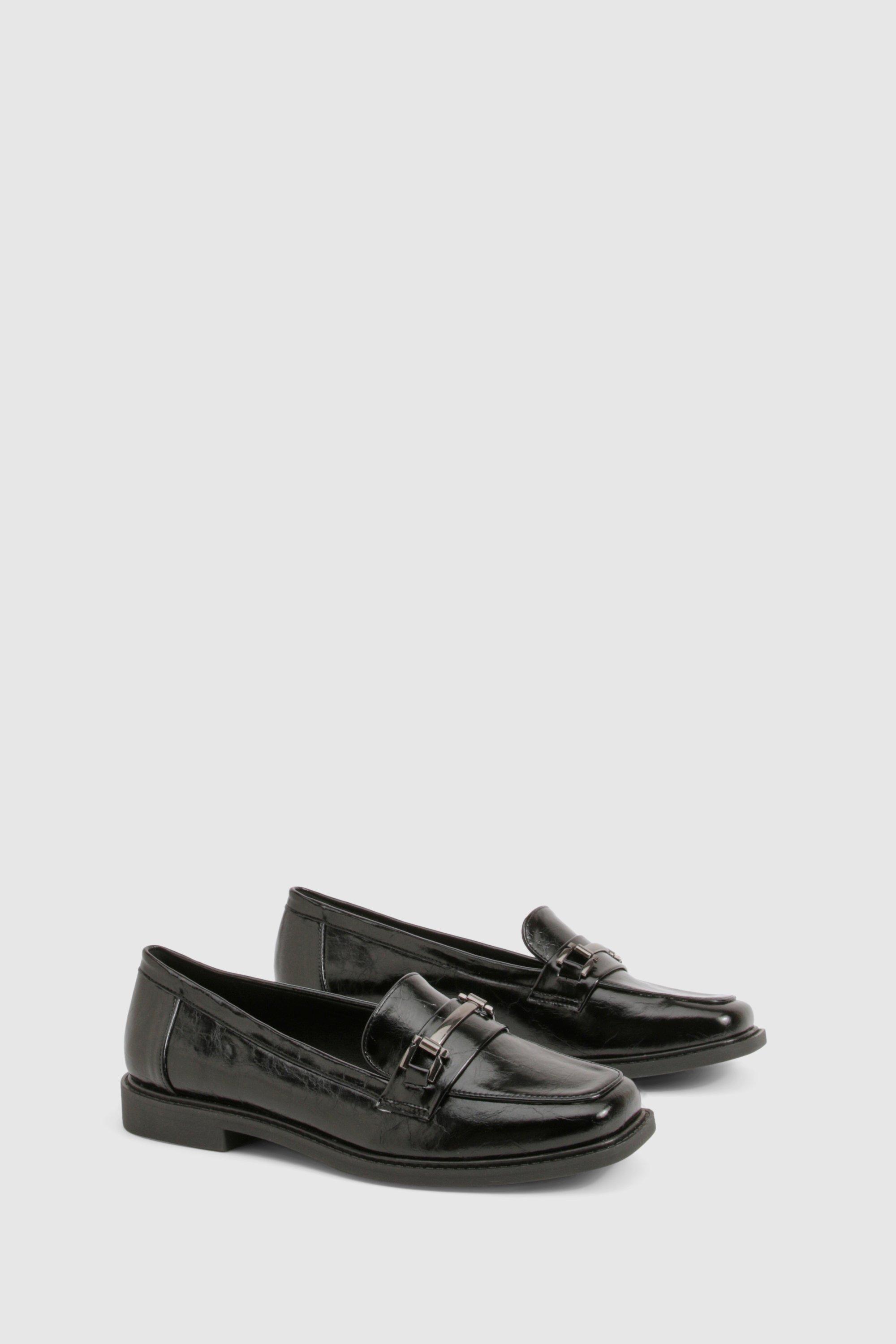 Boohoo Wide Fit Black Crinkle Loafer, Black