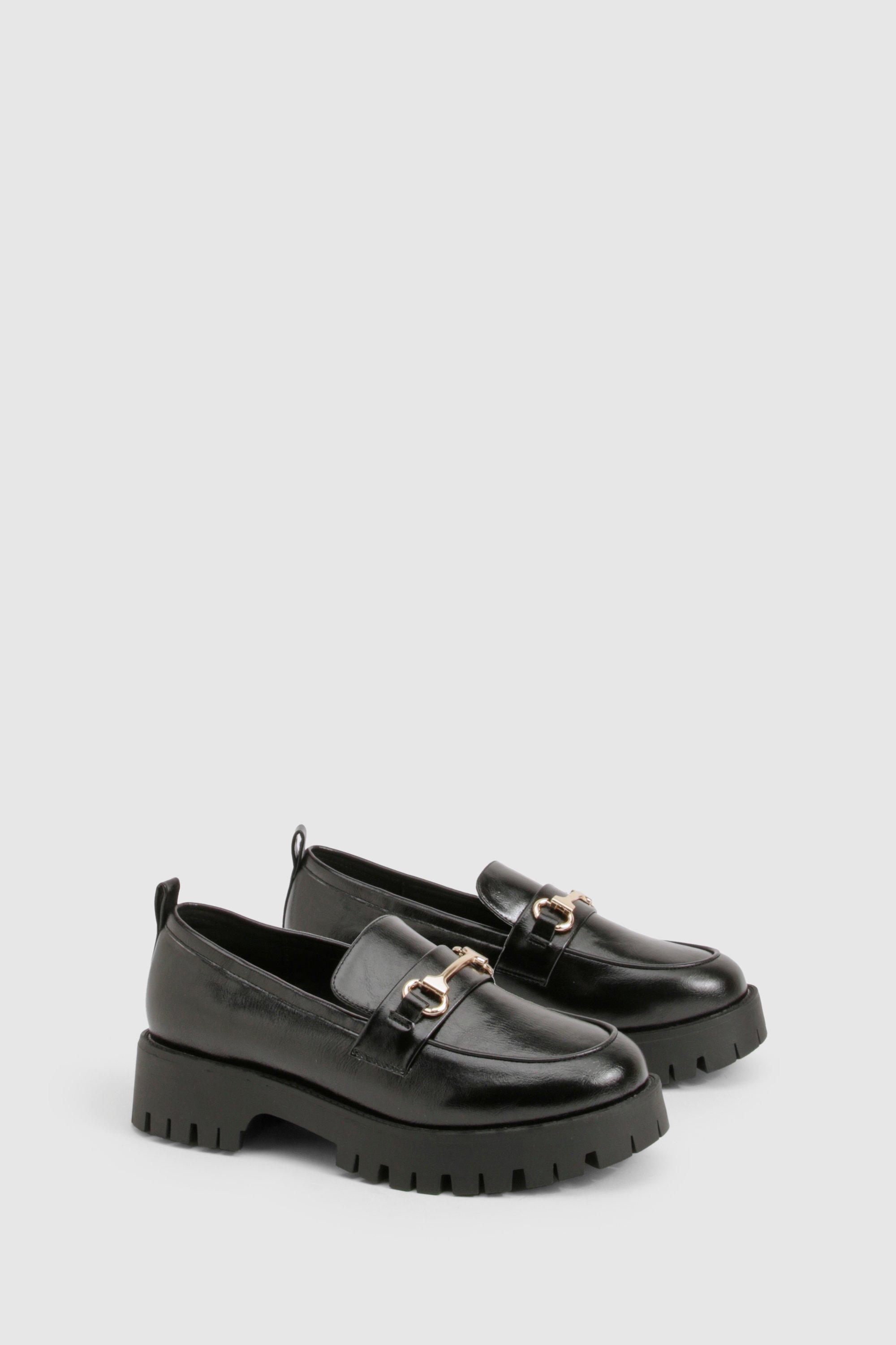 Boohoo Wide Fit Chunky Crinkle Loafers, Black