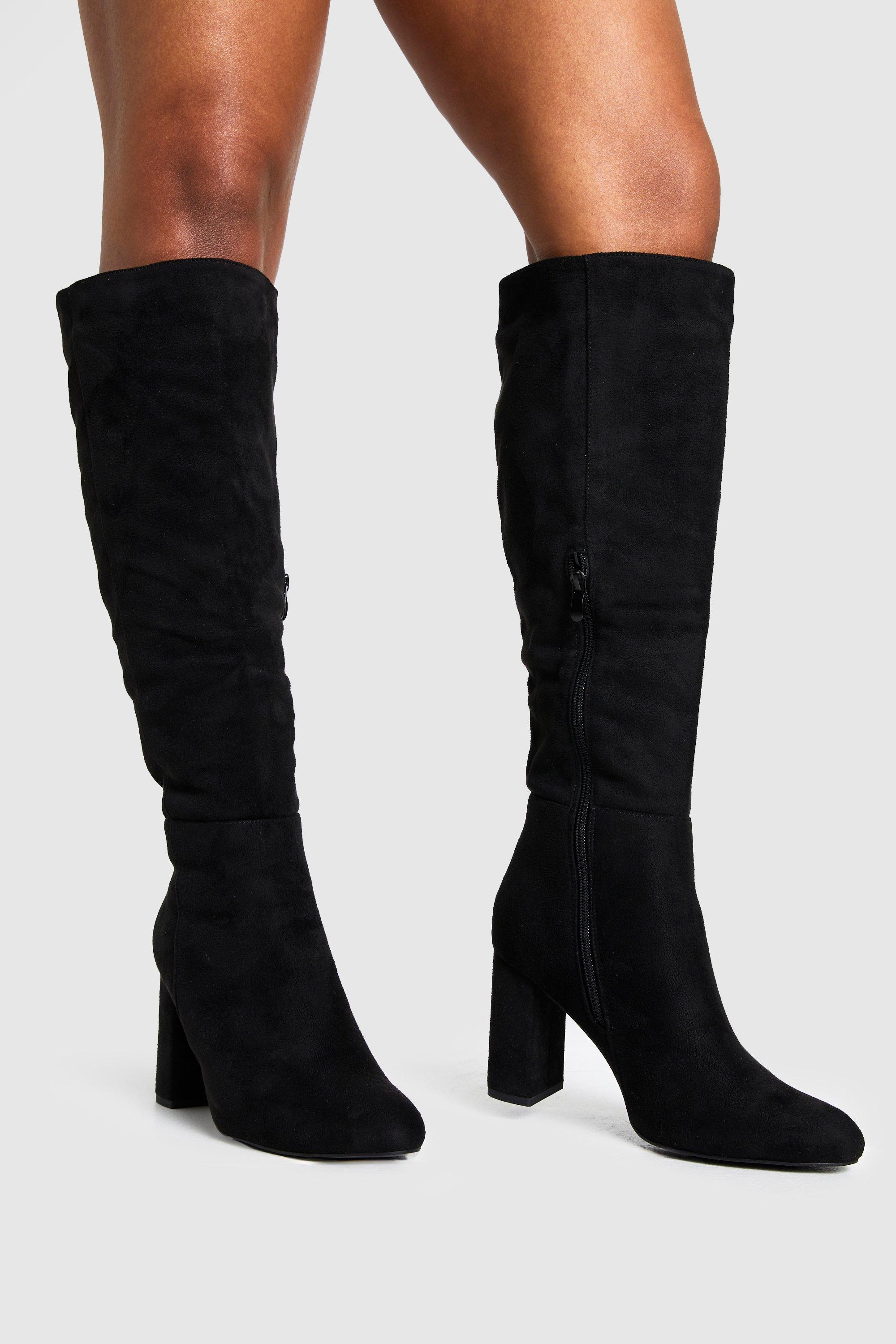 Image of Wide Fit Block Heel Knee High Boots, Nero