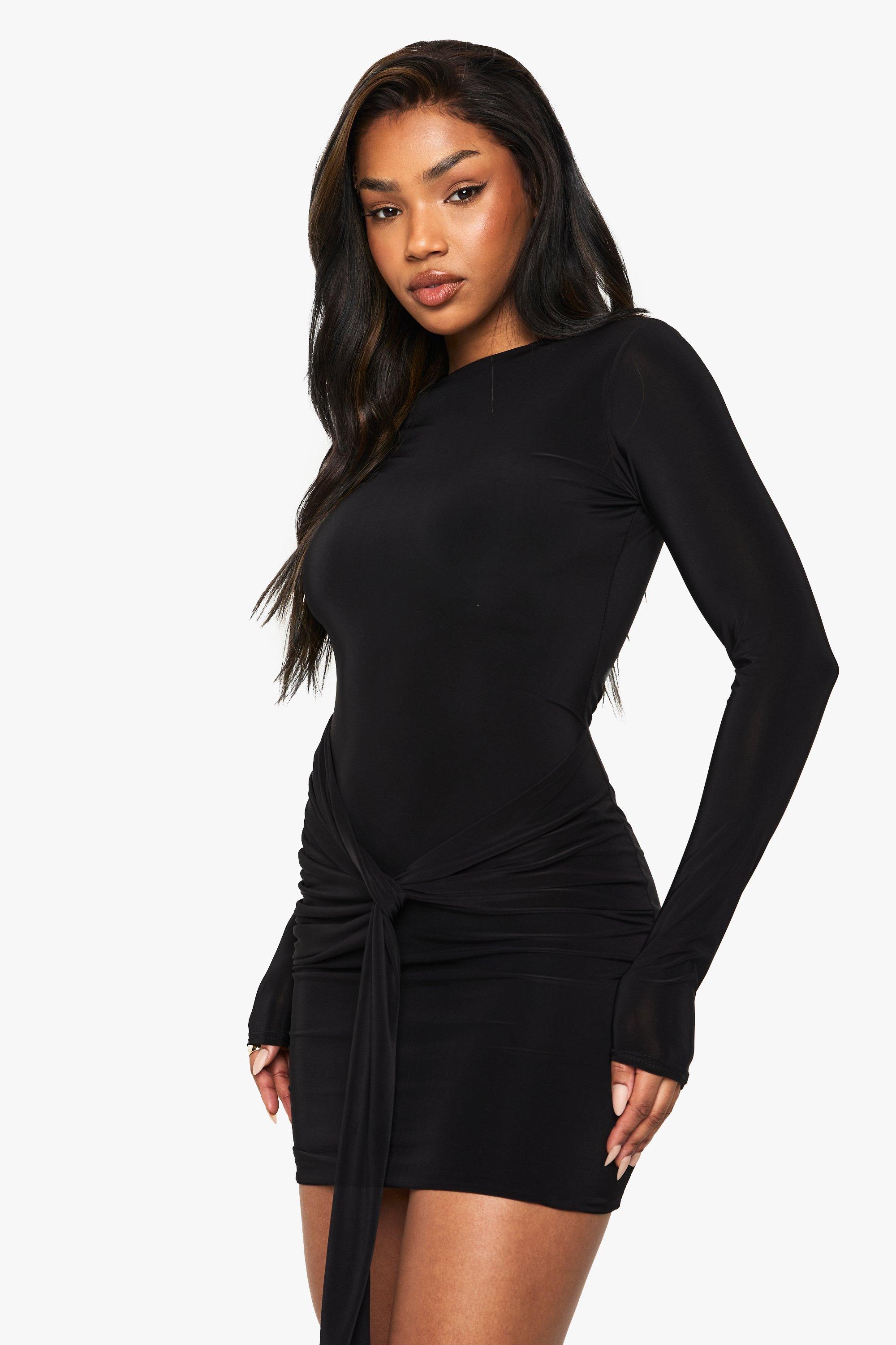 Boohoo Strakke Dubbele Mini Jurk Met Strik, Black