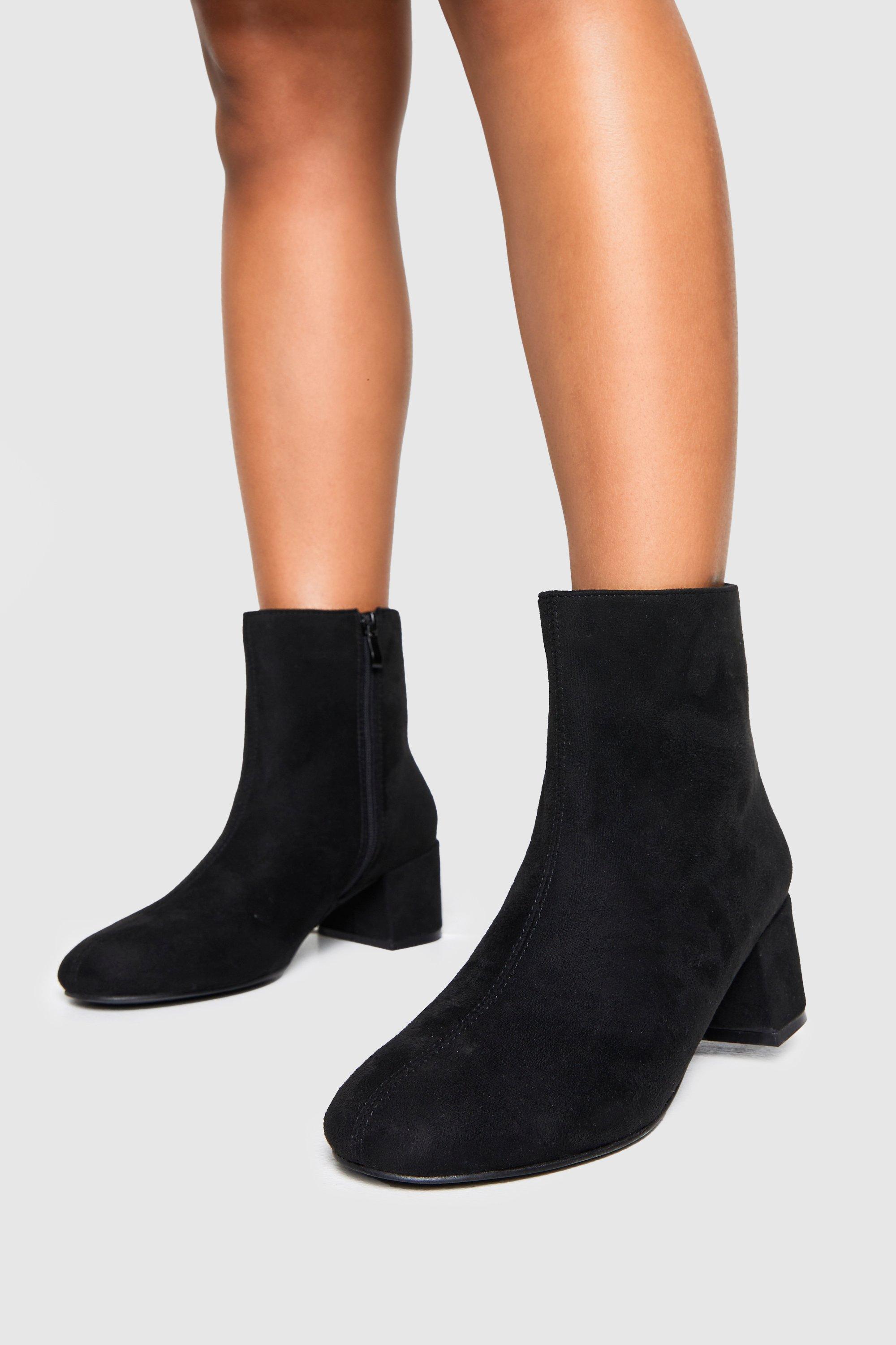 Image of Wide Fit Faux Suede Block Heel Ankle Boots, Nero