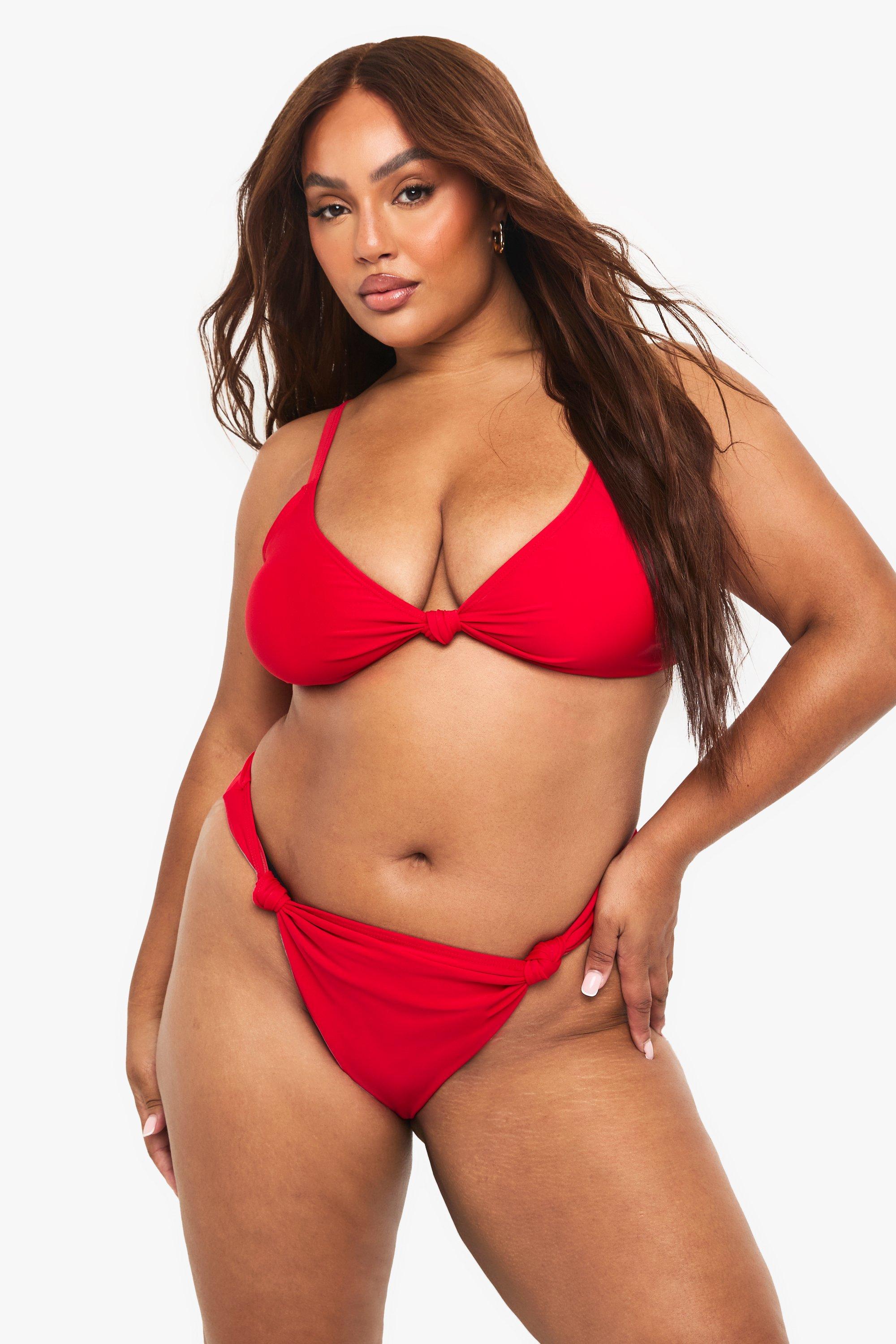 Boohoo Plus Corrigerend Geknoopt Bikini Broekje, Red