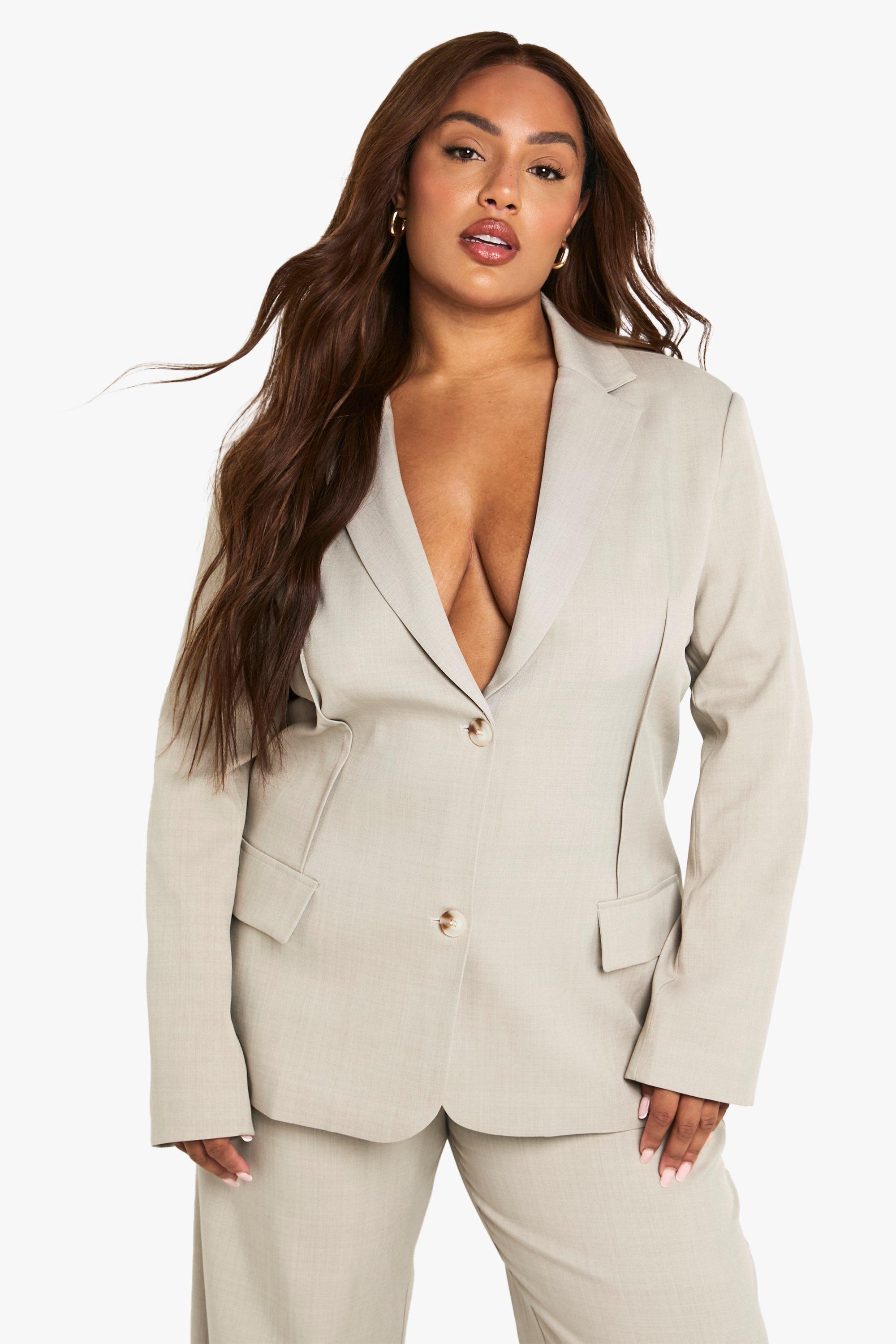 Boohoo Plus Tailored Boyfriend Blazer, Sage