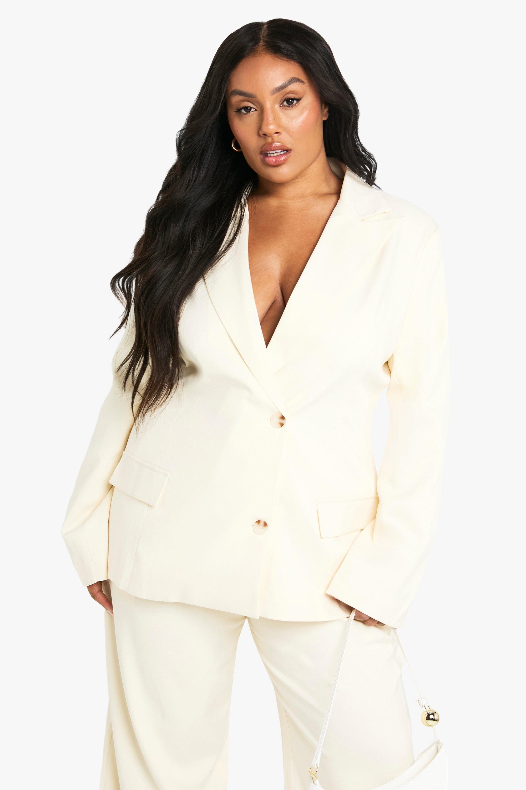 Boohoo Plus Blazer Met Knopen En Zakken, Lemon