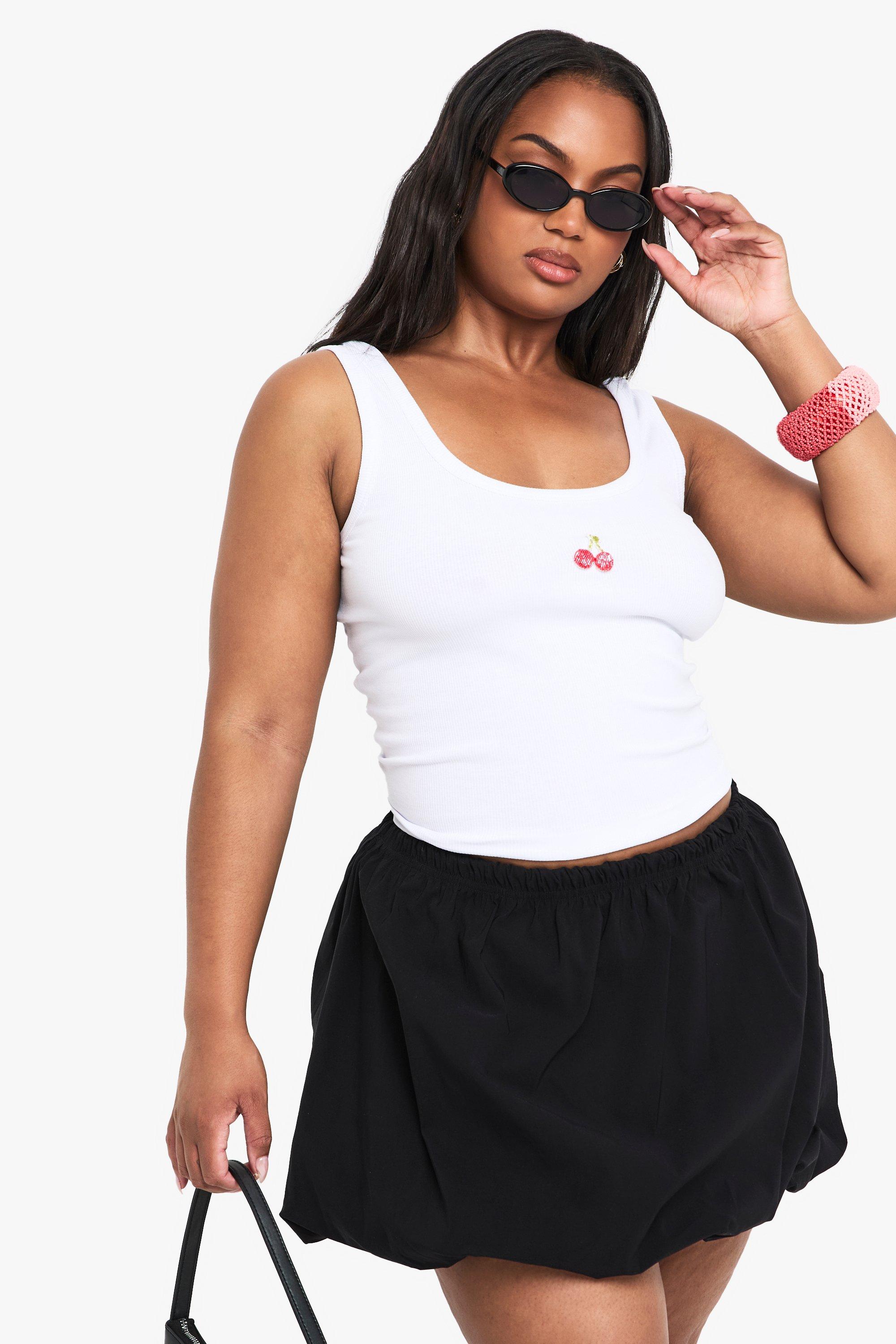 Boohoo Plus Bengaline Pofmouwen Mini Rokje, Black