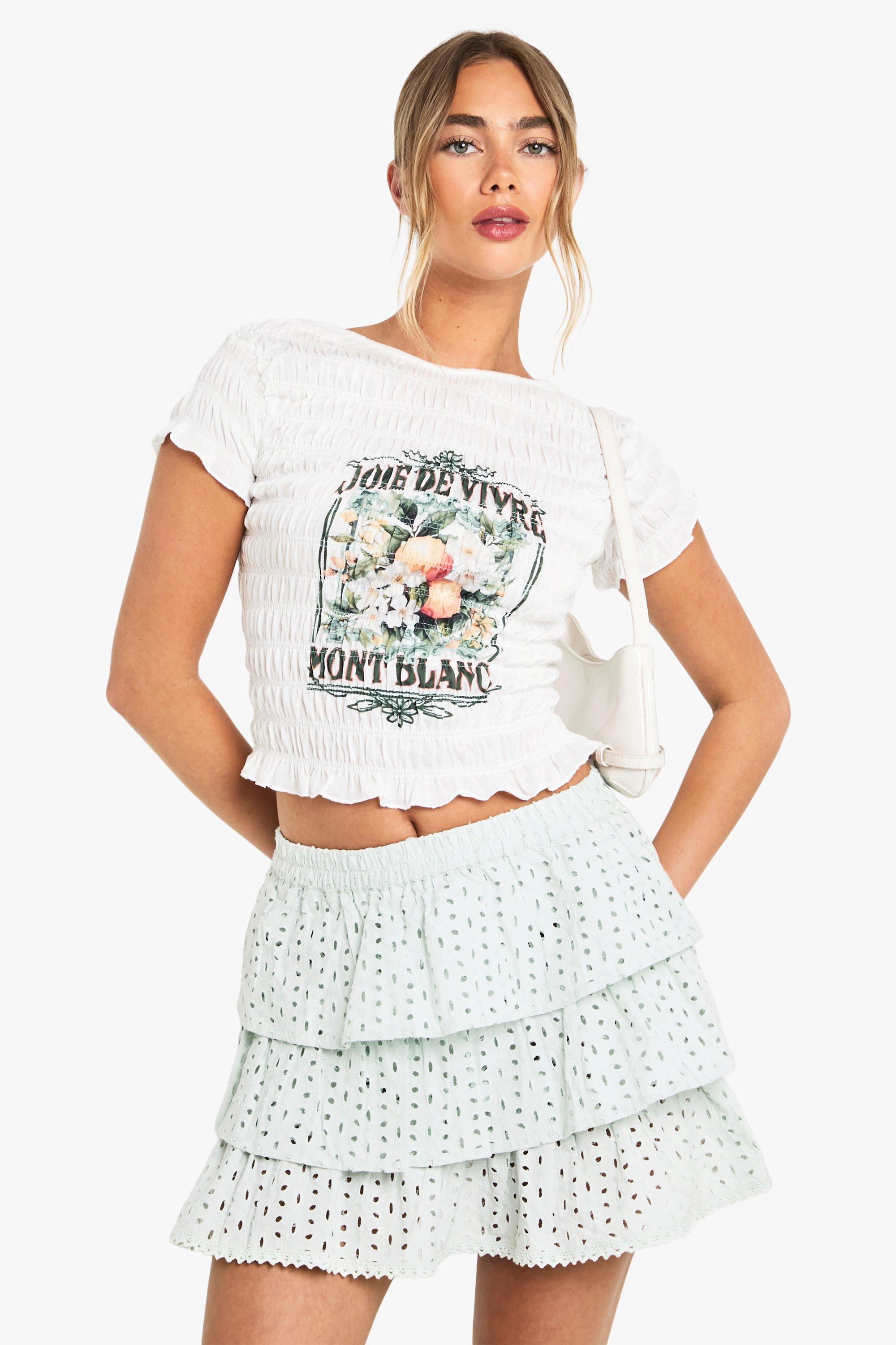 Boohoo Broderie Ruffle Mini Skirt, Mint