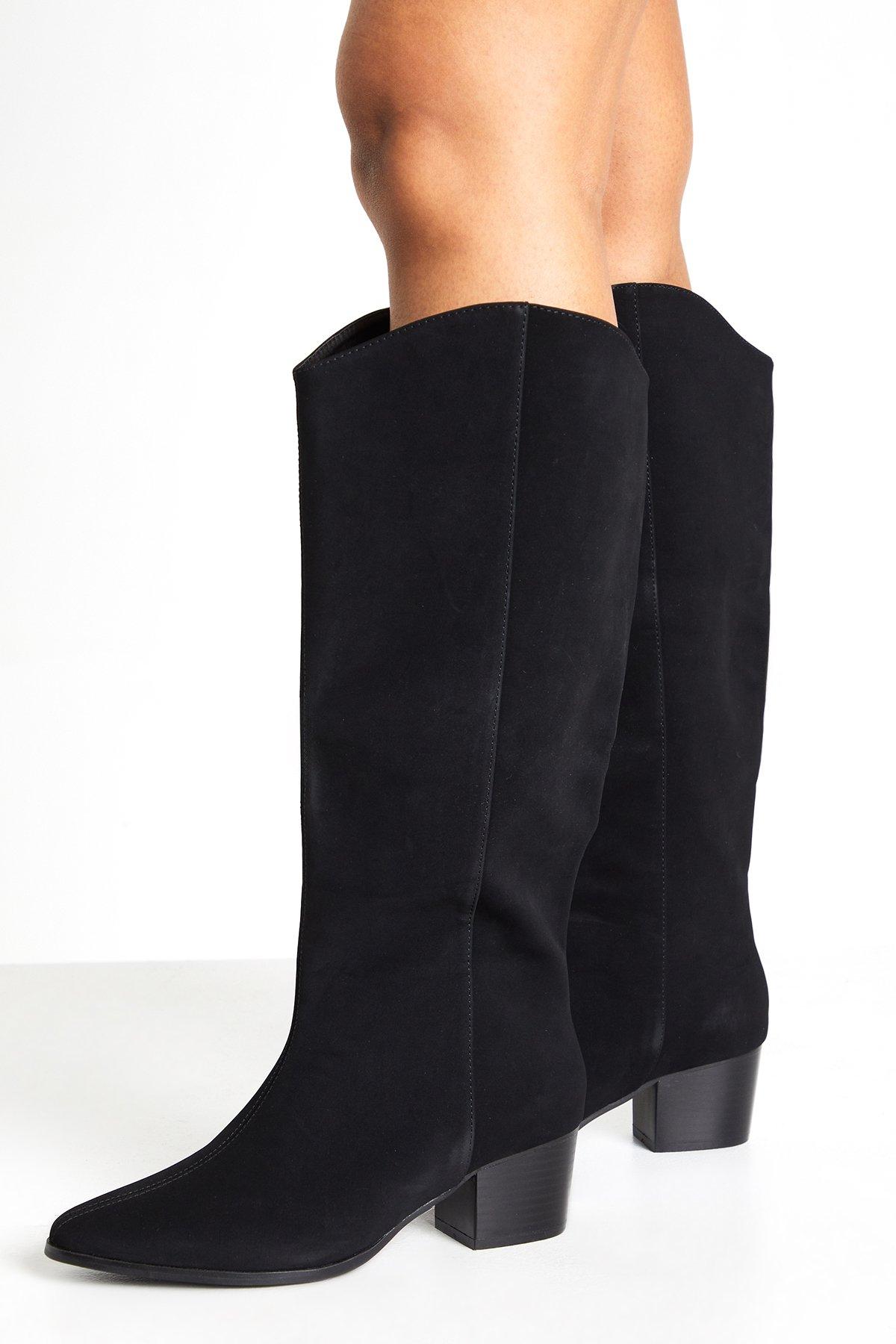Image of Wide Fit Clean Western Day Cowboy Boots, Nero
